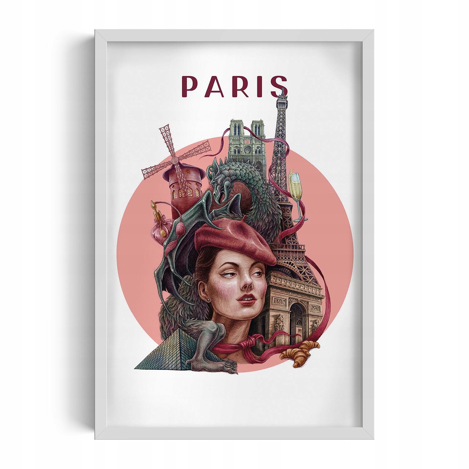 Obraz grafika v rámu Paříž Eiffelova věž Notre Dame Moulin Rouge 40x60 cm