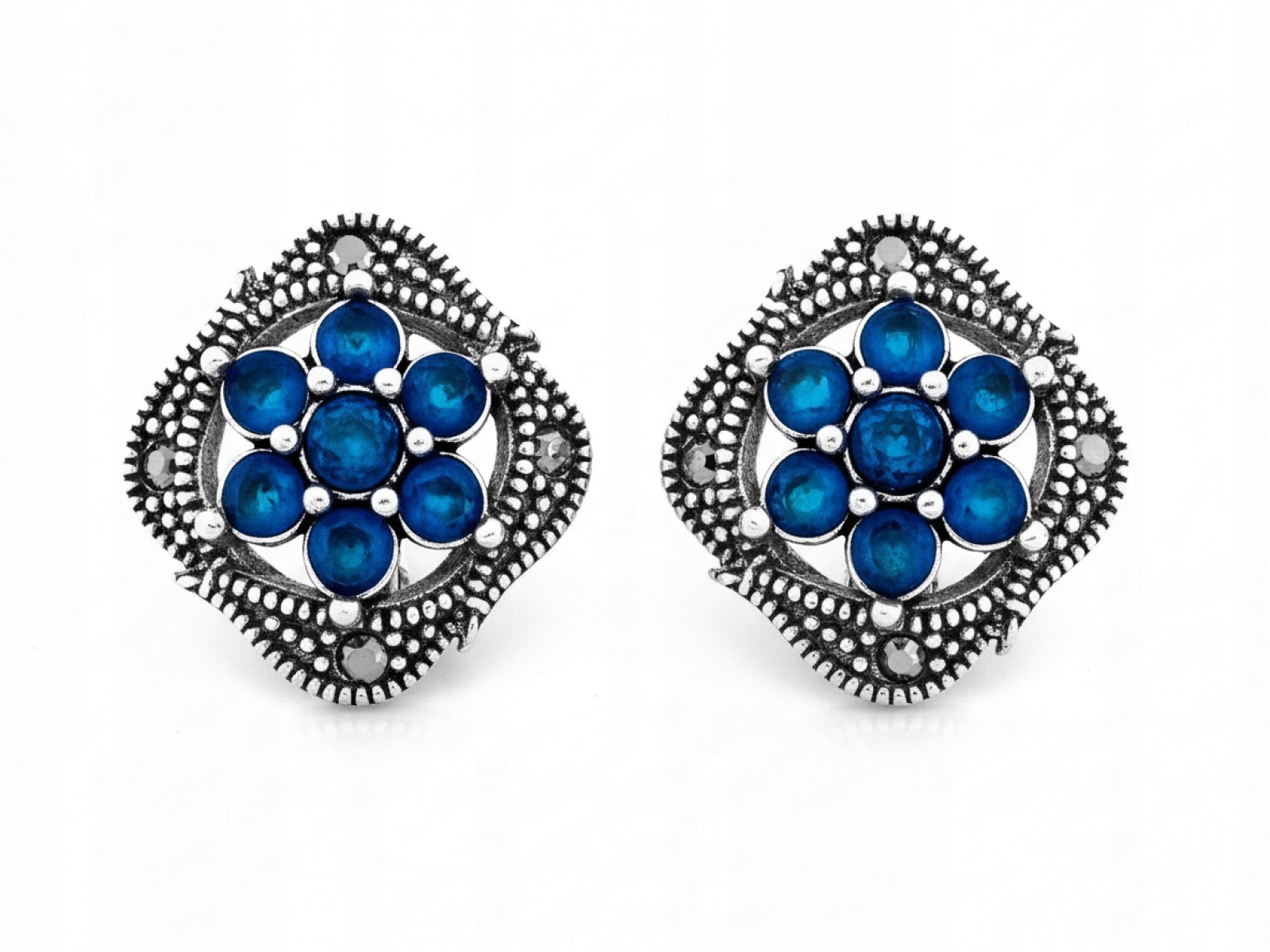 Stříbrné náušnice pro ženu 925 velké čtverce s kytičkou ze zirkonu 3.87 g