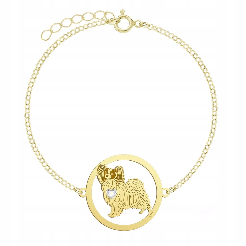 Zlatý náramek s psem Papillon Stříbro 925 Řetízek Šperky Gravírování