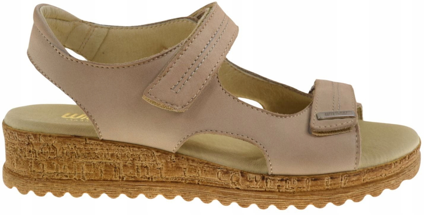 Béžové dámské kožené pohodlné sandály na suchý zip každodenní léto Wielbut 560 39