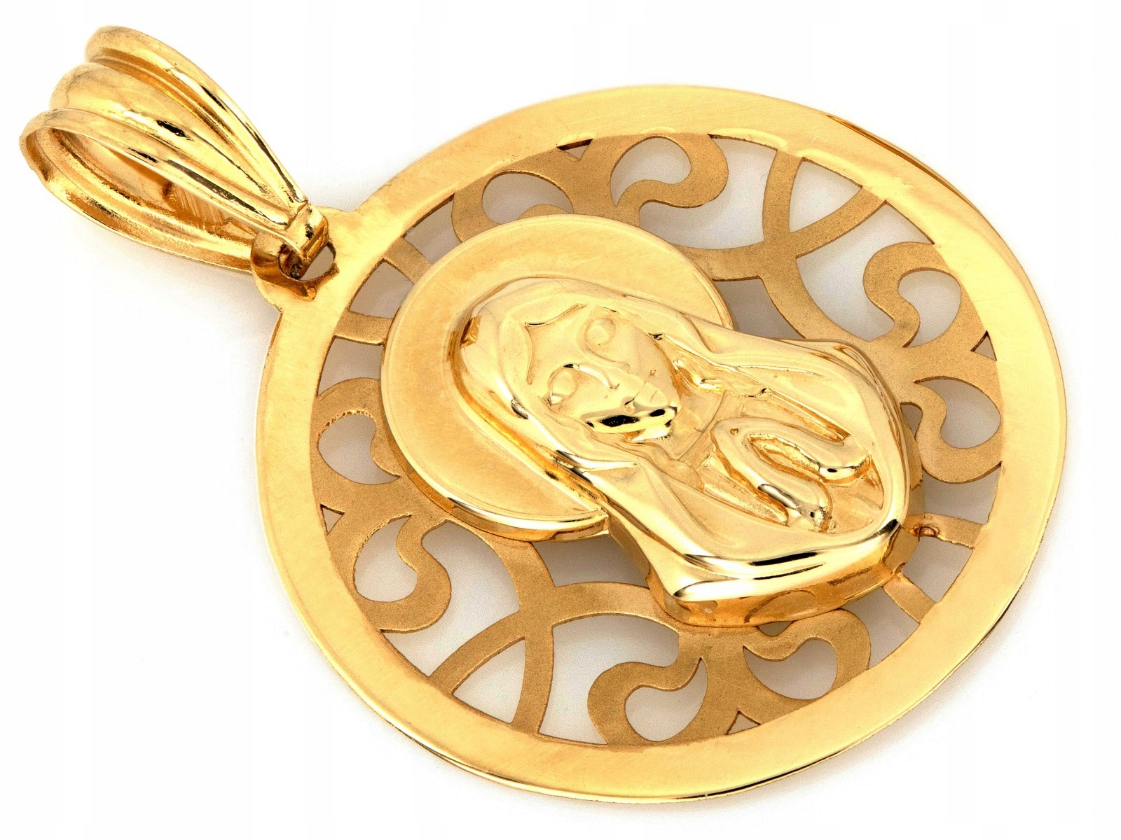 Zlatý medailon 585 kulatý s Ažurem a Pannou Marií Neposkvrněnou 1.15g dárek