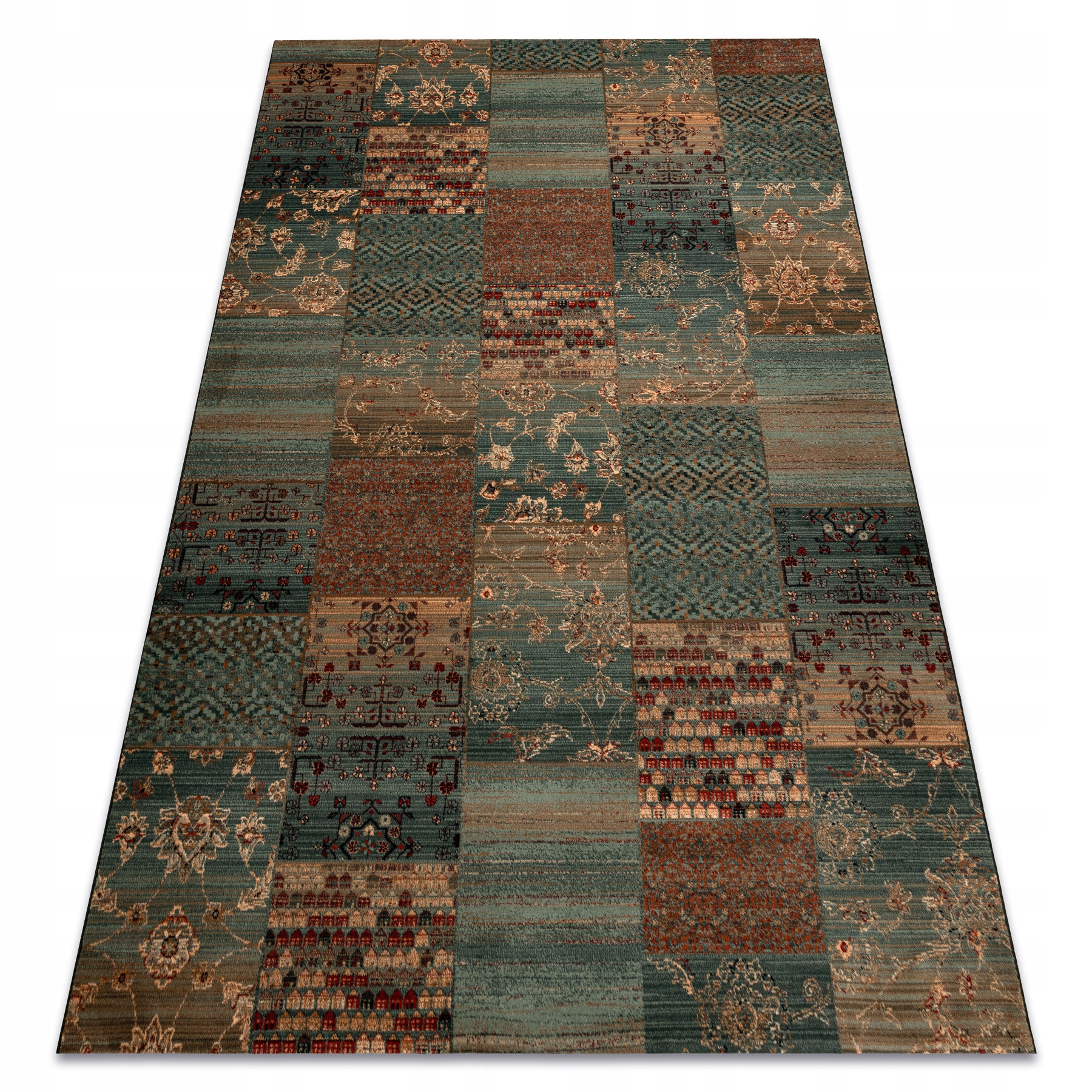 Vlněný Koberec Do Obývacího Pokoje Patchwork Obdélníky Stylový zelený 120x170 cm