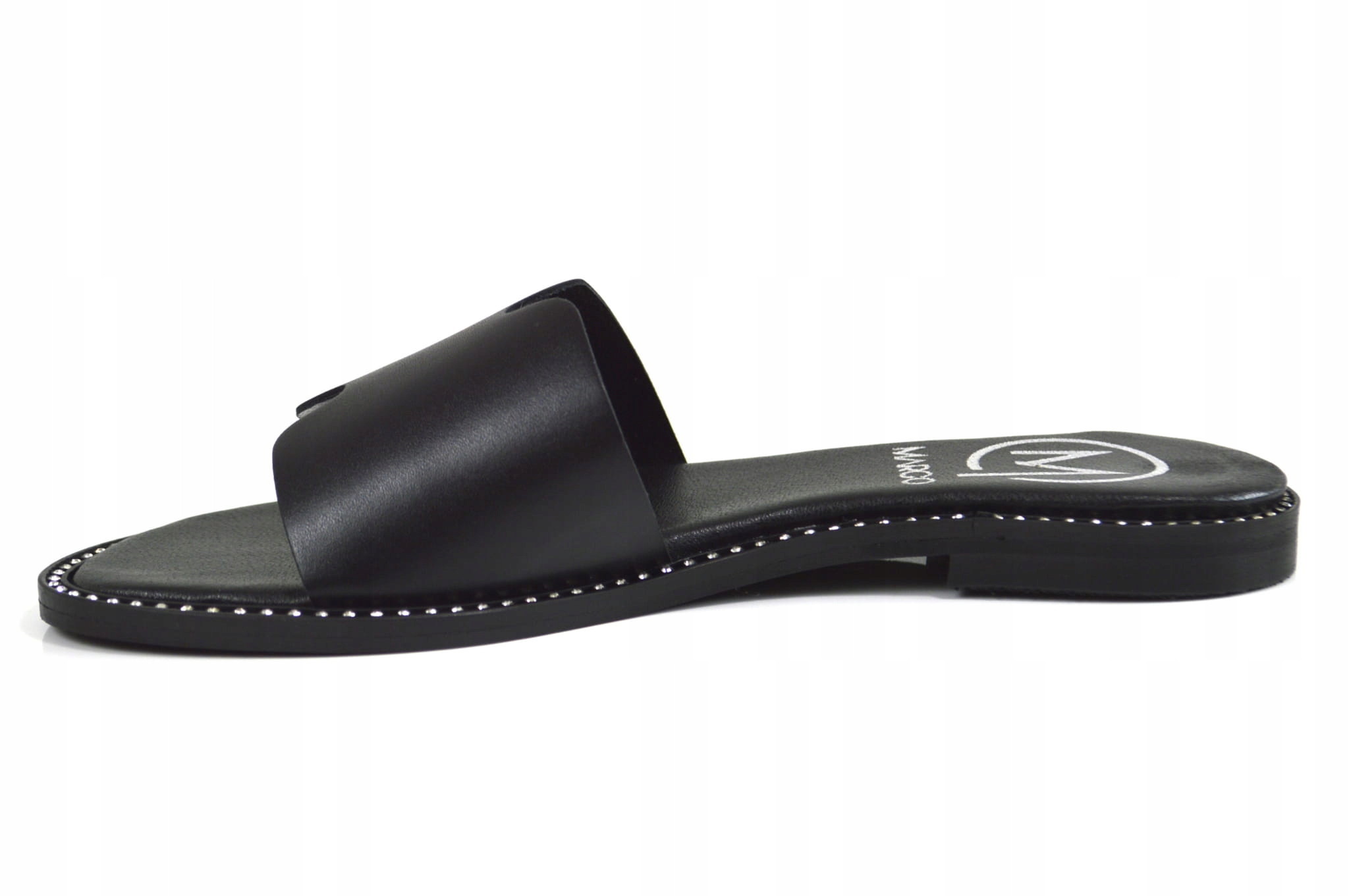 Czarne klapki skórzane z ozdobnym spodem - 36, Czarny Płeć kobieta