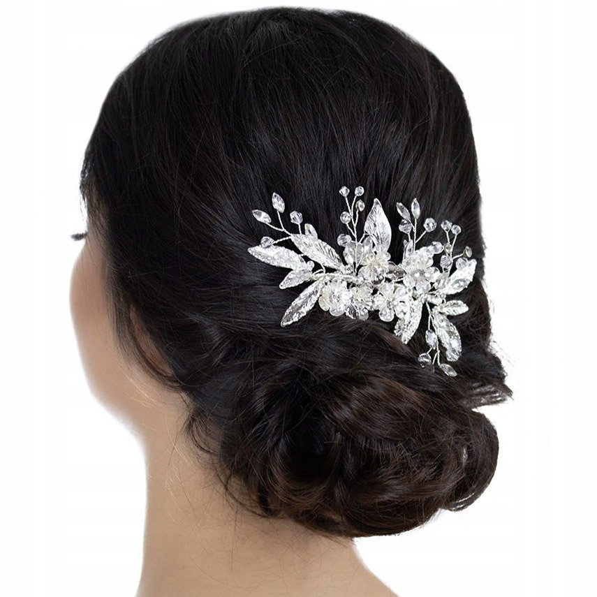 OZDOBA DO WŁOSÓW - kolor srebrny - ŚLUBNA grzebyk CYRKONIE Model 35841