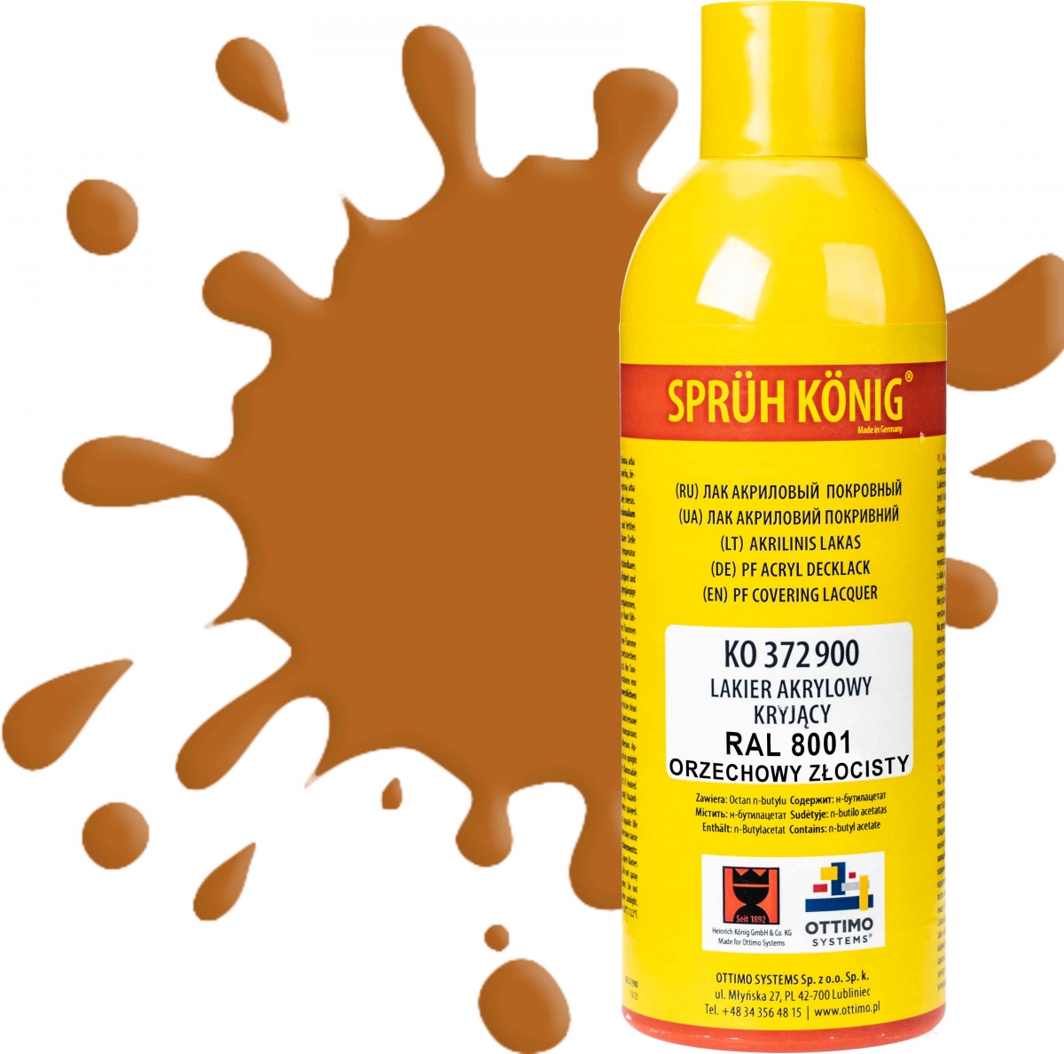 Ko 372 Krycí akrylový lak Ral 8001 ořechově zlatý polomatný 400 ml