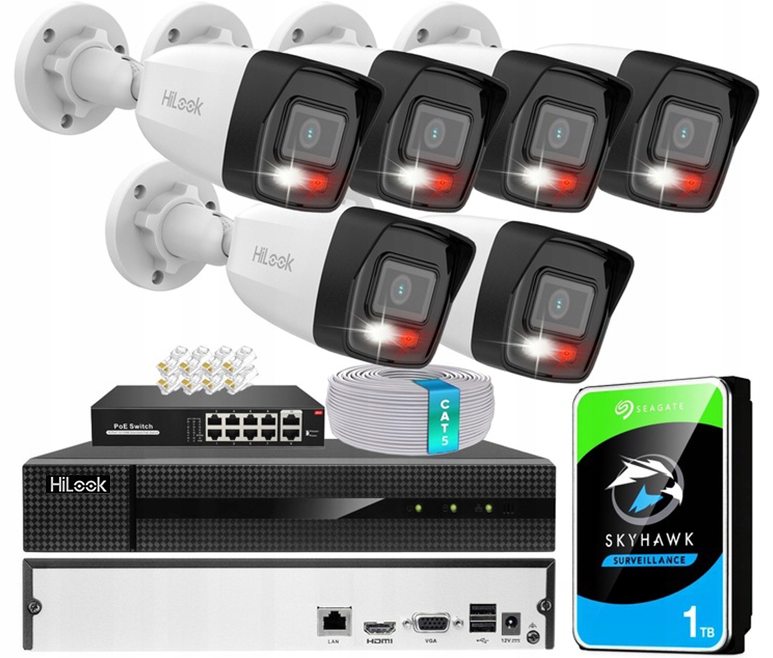 Sada monitorování 6 kamer 4Mpx Ip Hilook By Hikvision PoE Detekce Ir/led