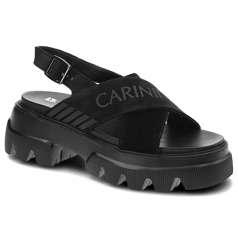

Czarne Sandały Carinii Modne Skórzane Buty Damskie