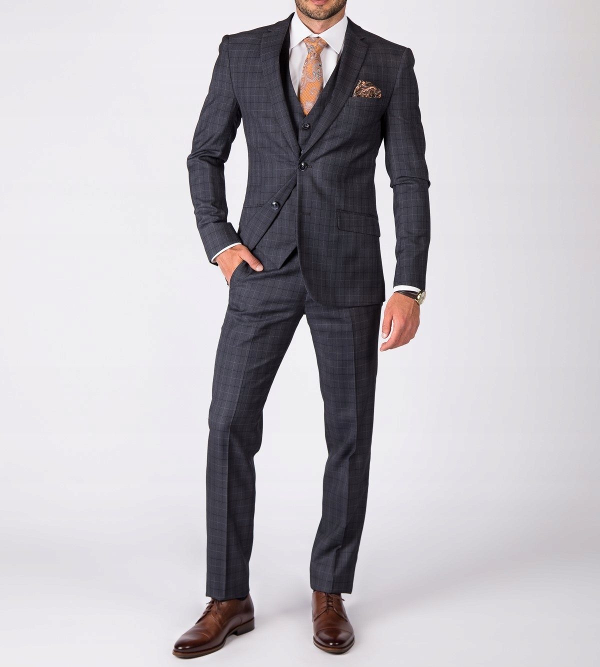 Grafitový oblek s černou kostkou Premium 182/100/88