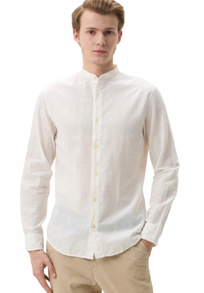 Jack&jones Ecru Košile Se Lnem Se Stojáčkem, Hladký, Dlouhý Rukáv, S J2A