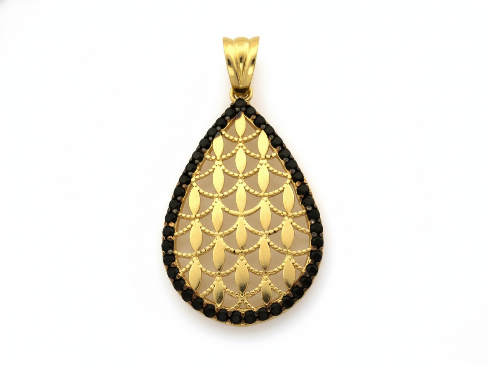 Zlatý přívěsek 585 s černými zirkony, ozdobný, 1.20 g