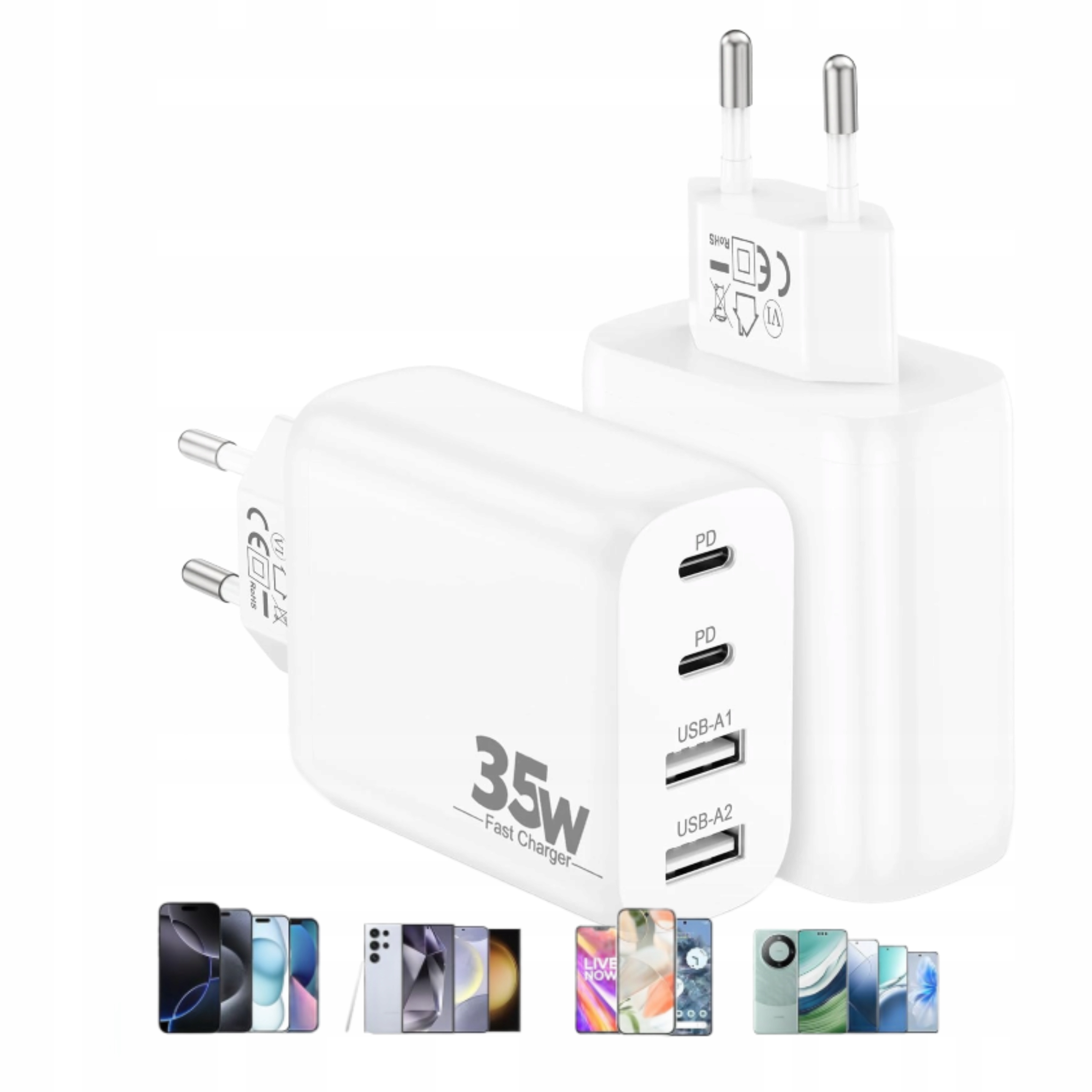 Ladowarka Sieciowa Usb C 35W 4xPort Szybkie Ladowanie I Usb A Smartfonow