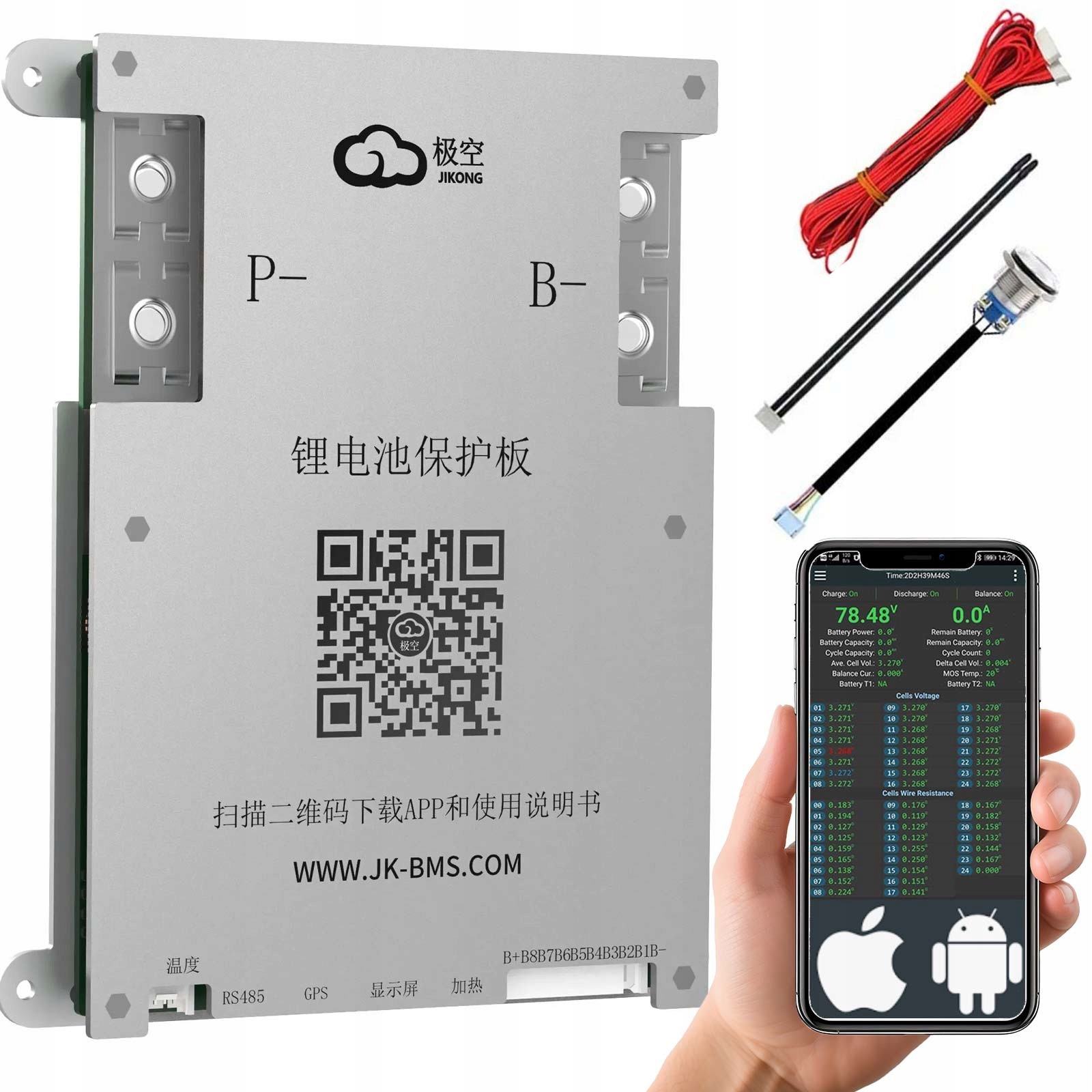 Smart Bms s balancérem 1A Jk Bms B1A8S10P LiFePO4 Li-Ion 3S-8S 100A