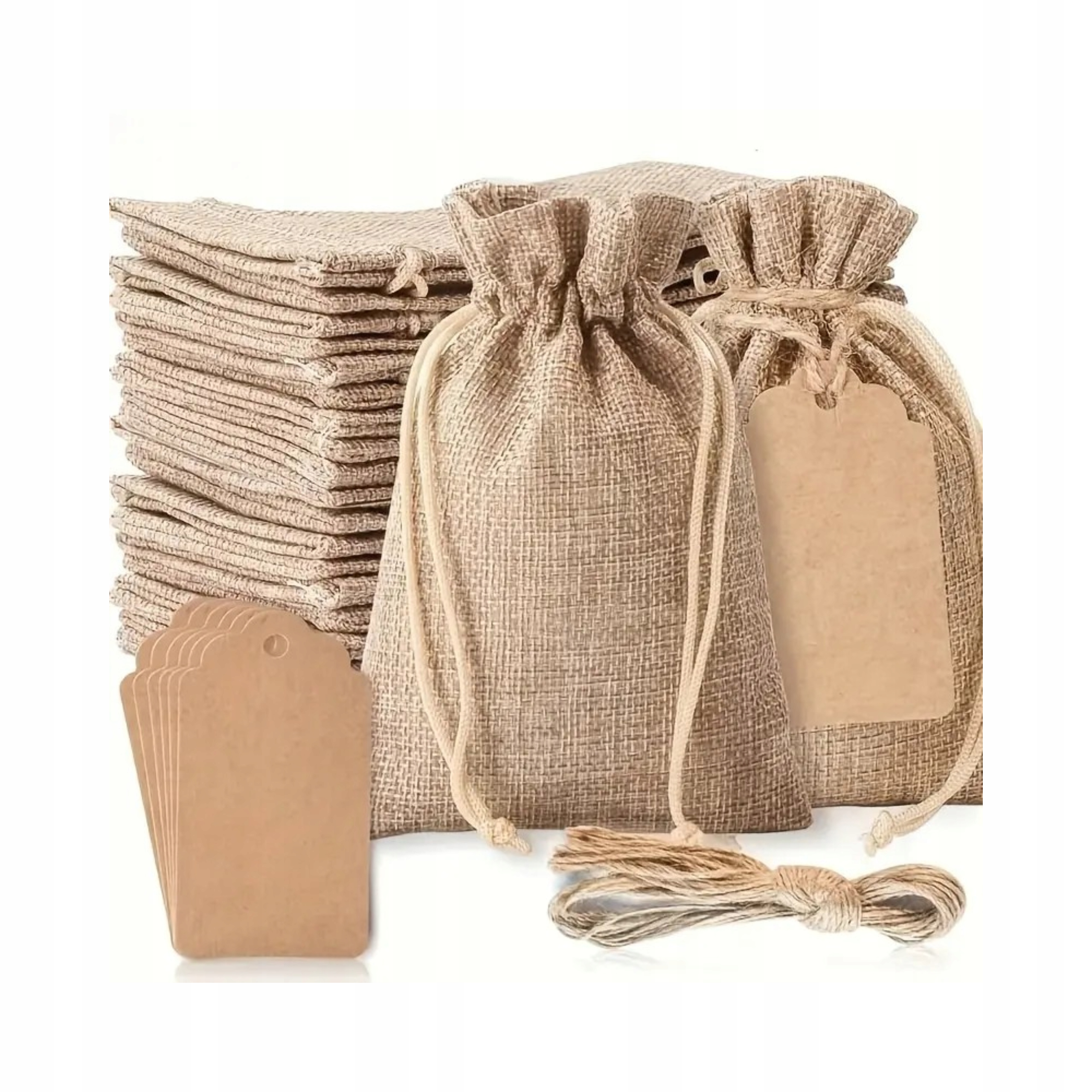 100 x Jutové Lněné Sáčky Na Stůl Přijímání Svatba Svatební Hostina Velké 15x20 cm