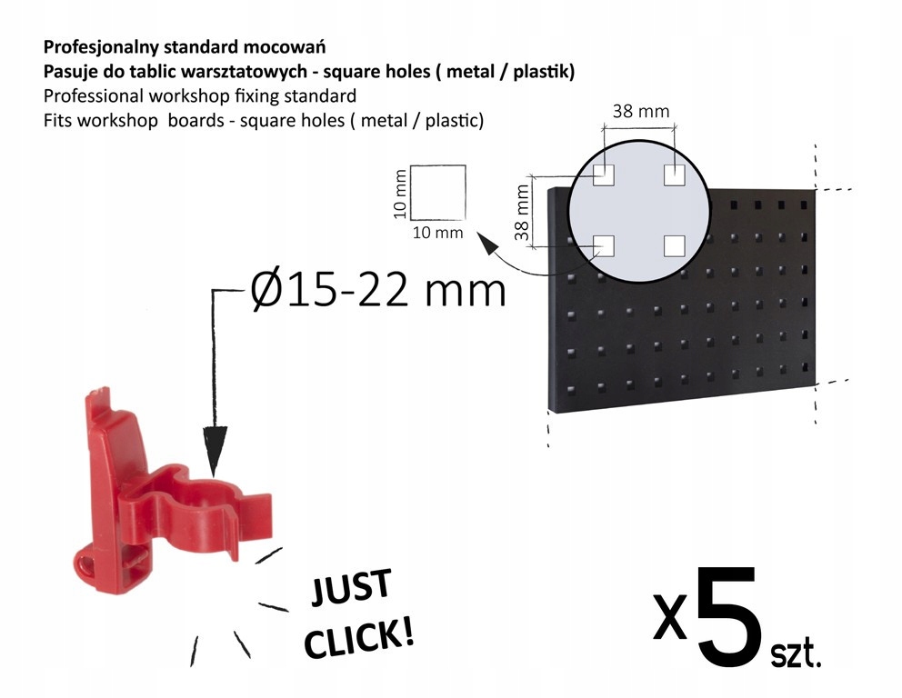 Uchwyty do ścianek narzędziowych - ABS fi20mm x 5szt.