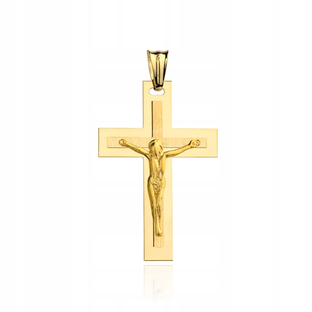 Zlatý přívěsek křížek 585 satinovaný s Ježíškem 2.55 g na přijímání