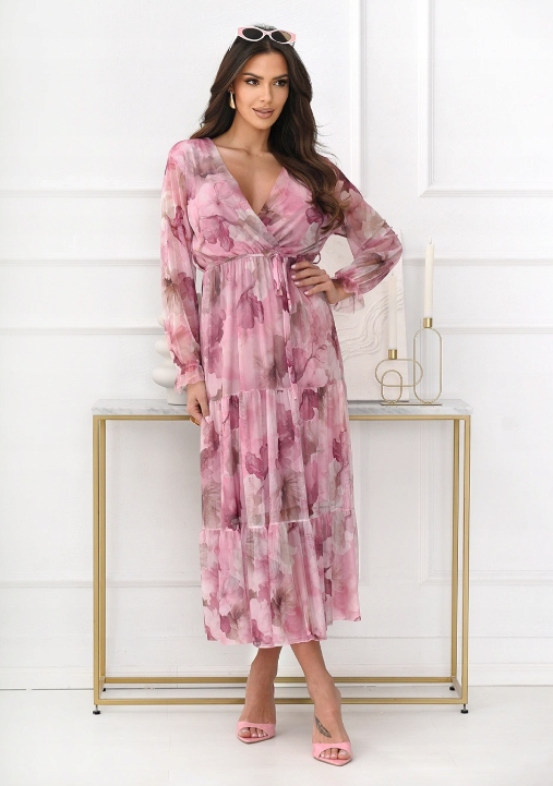 Midi vzdušná šaty sukně s dlouhým rukávem