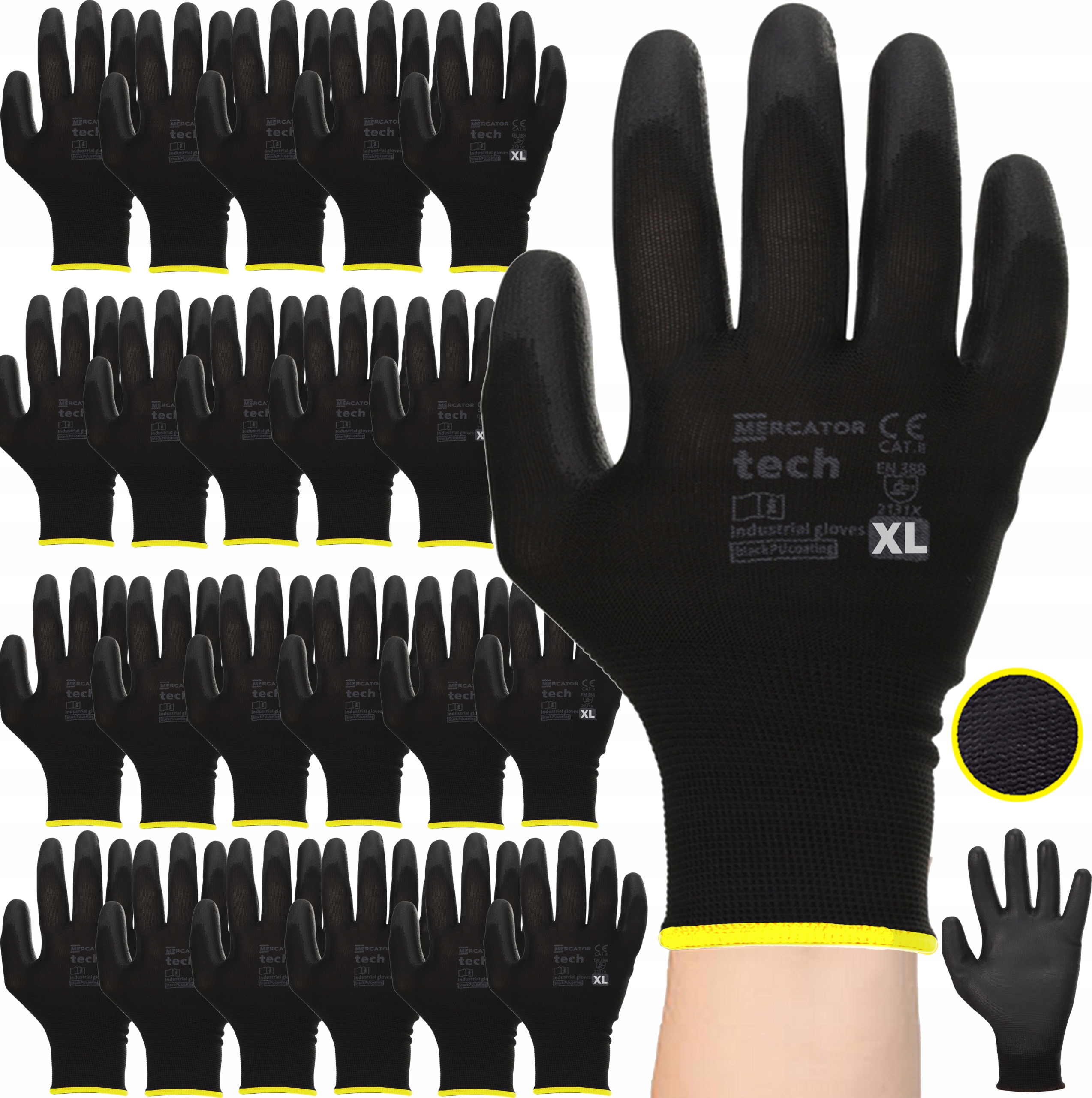 Levně Černé černé pracovní rukavice Tech Poliur Mercator r.XL 120 párů