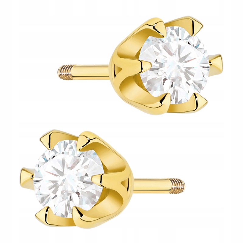Złote Kolczyki na Sztyft pr 585 14k Klasyczne z Brylantami 0,50ct Pudełko