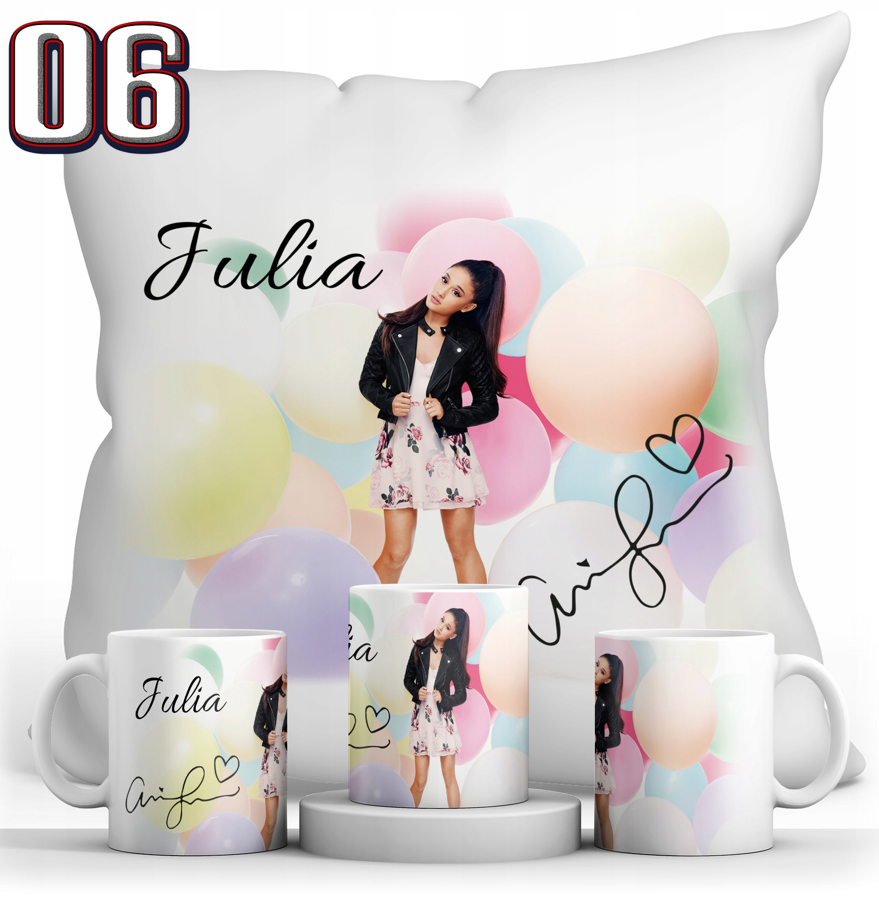 ZESTAW ARIANA GRANDE KUBEK + PODUSZKA + IMIE Długość 40 cm