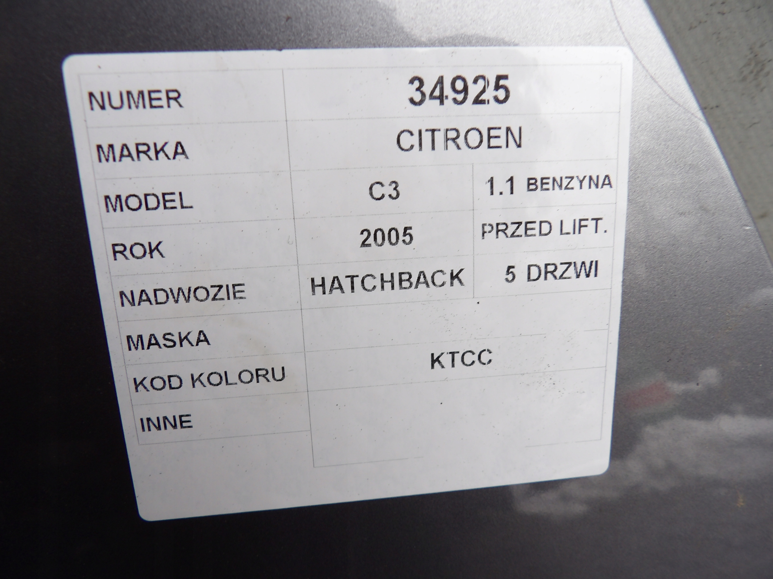 Citroen C3 e cofano lak. KTCC