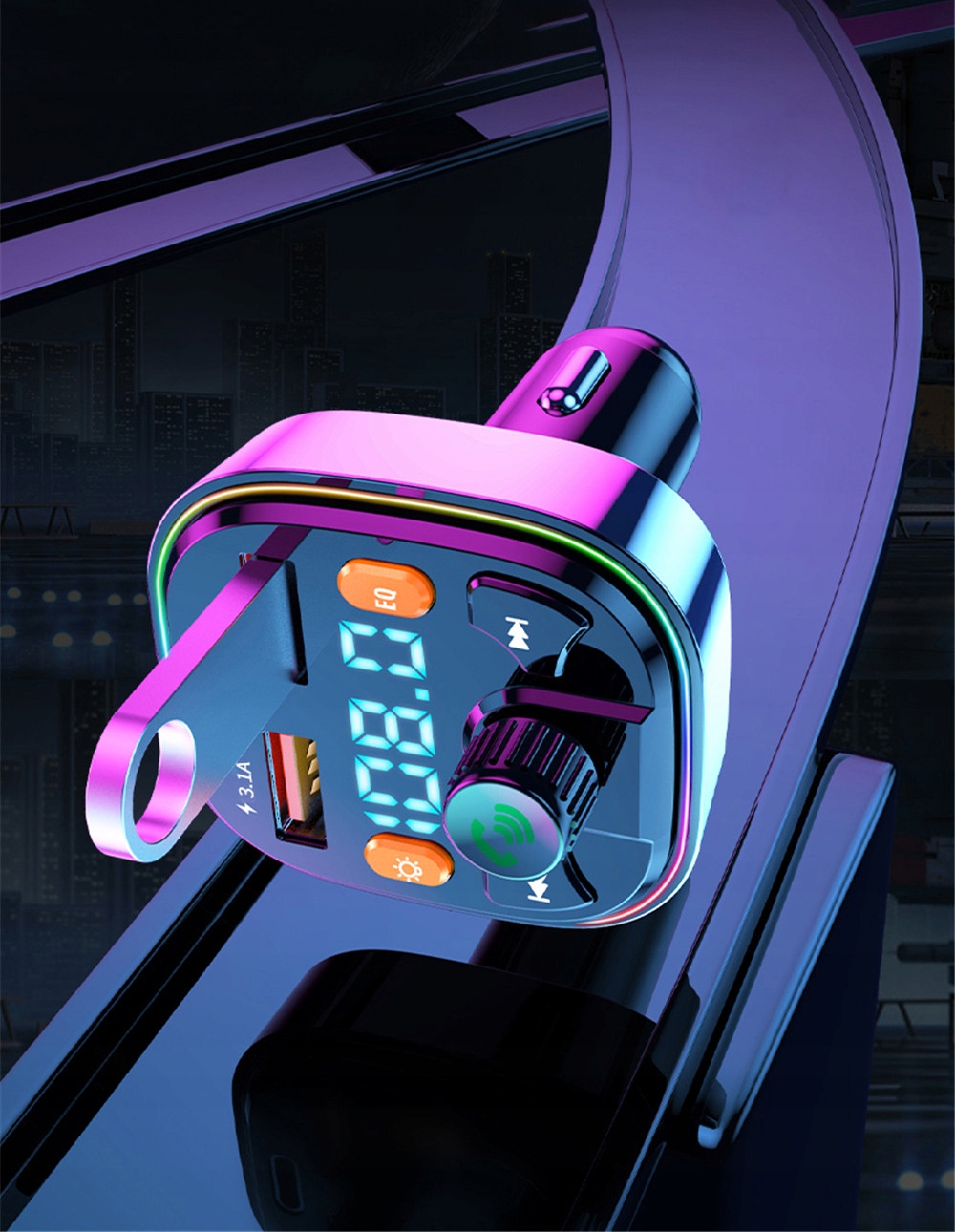 TRANSMITER FM BLUETOOTH 5.0 ŁADOWARKA QC 3.0 PD 20W RGB 2x USB USB-C Kod producenta 74-170#