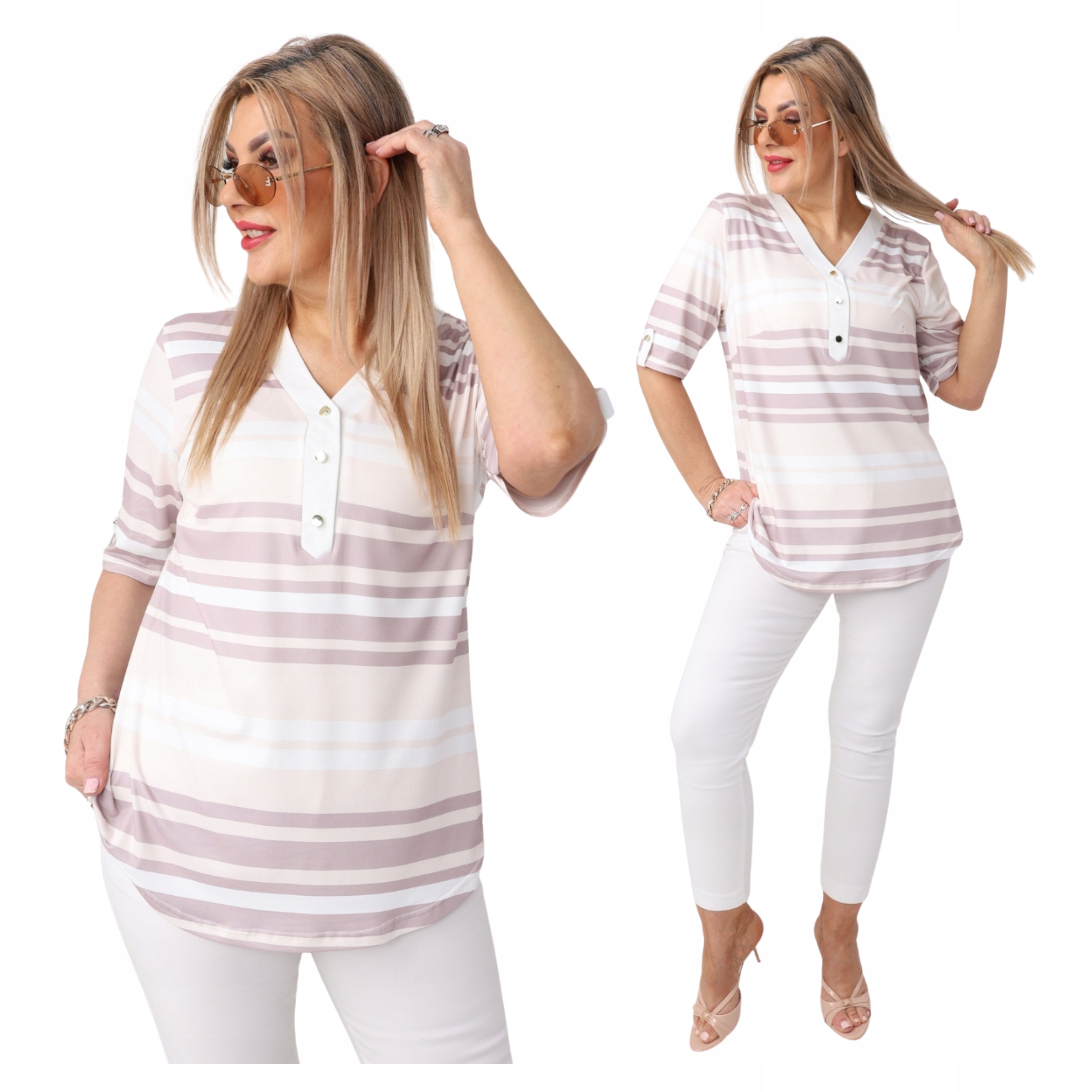 Bluzka damska w paski z wiskozy Polski Producent duże rozmiary luźna