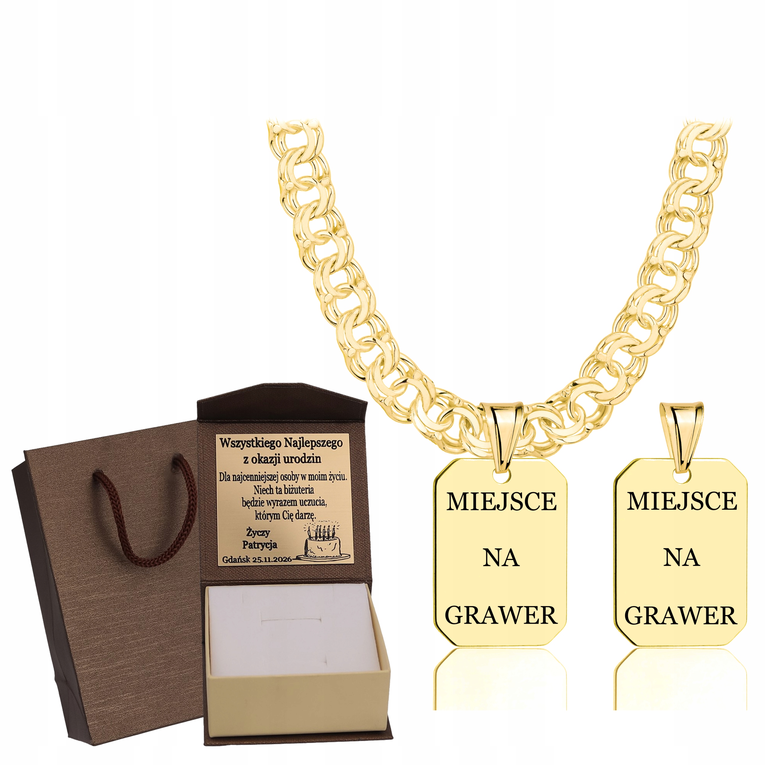 Złoty Pełny Łańcuszek Męski Galibardi Z Nieśmiertelnikiem Pr 925 585 Grawer