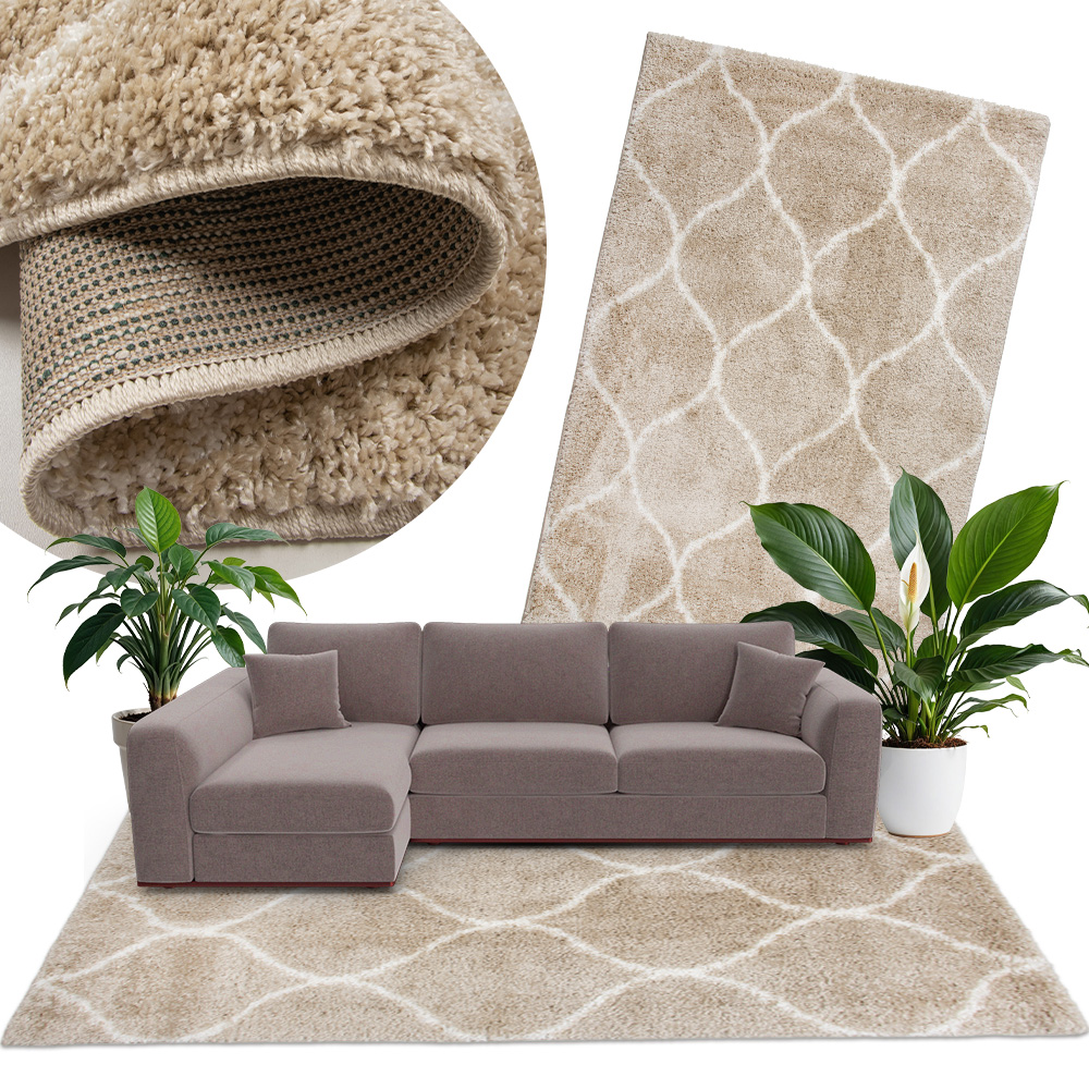 Modny dywan do sypialni salonu Lenor 80x140 beżowy dywan Miękkie runo