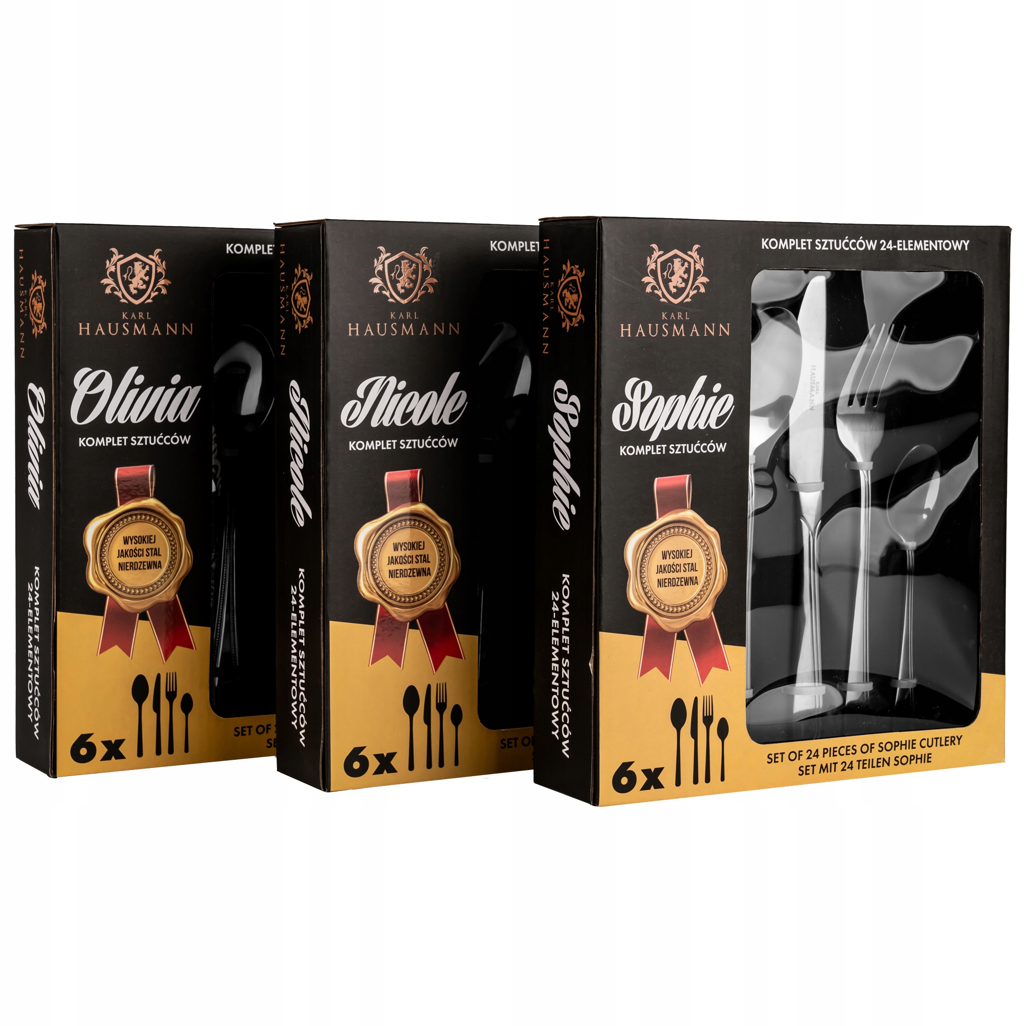SZTUĆCE Zestaw Sztućców Komplet 24 EL Połysk 6 OS Wykończenie połysk