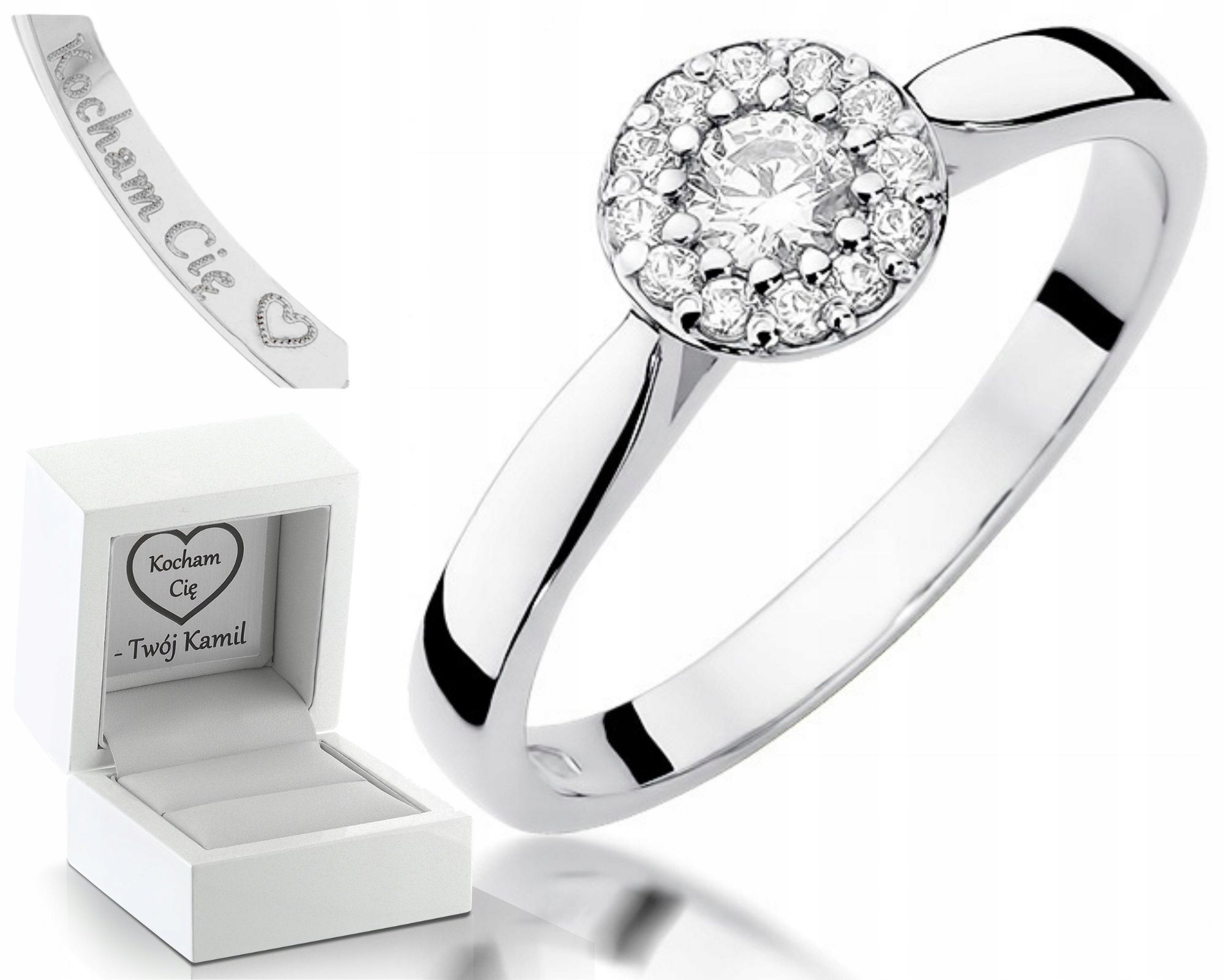 Bílé Zlato Prstýnek Diamanty 0,22 Ct Gravírování Pro Ženu