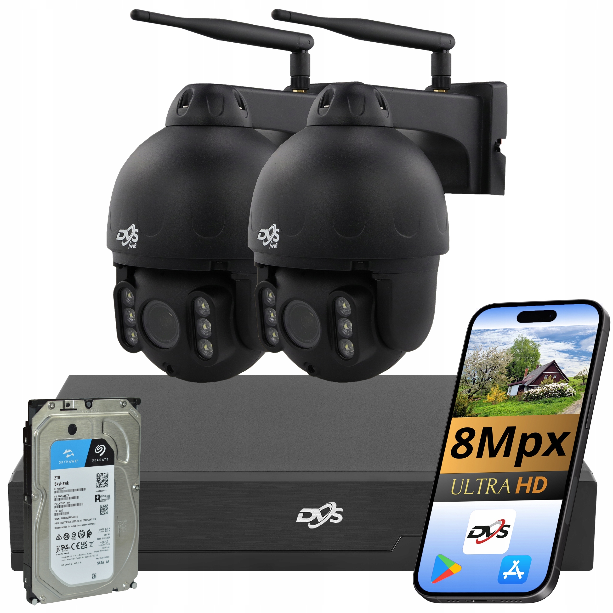 Wifi Kamerový Set 2 Kamery 4K Otočné Bezdrátové 8MP Dvs Monitorování 2TB