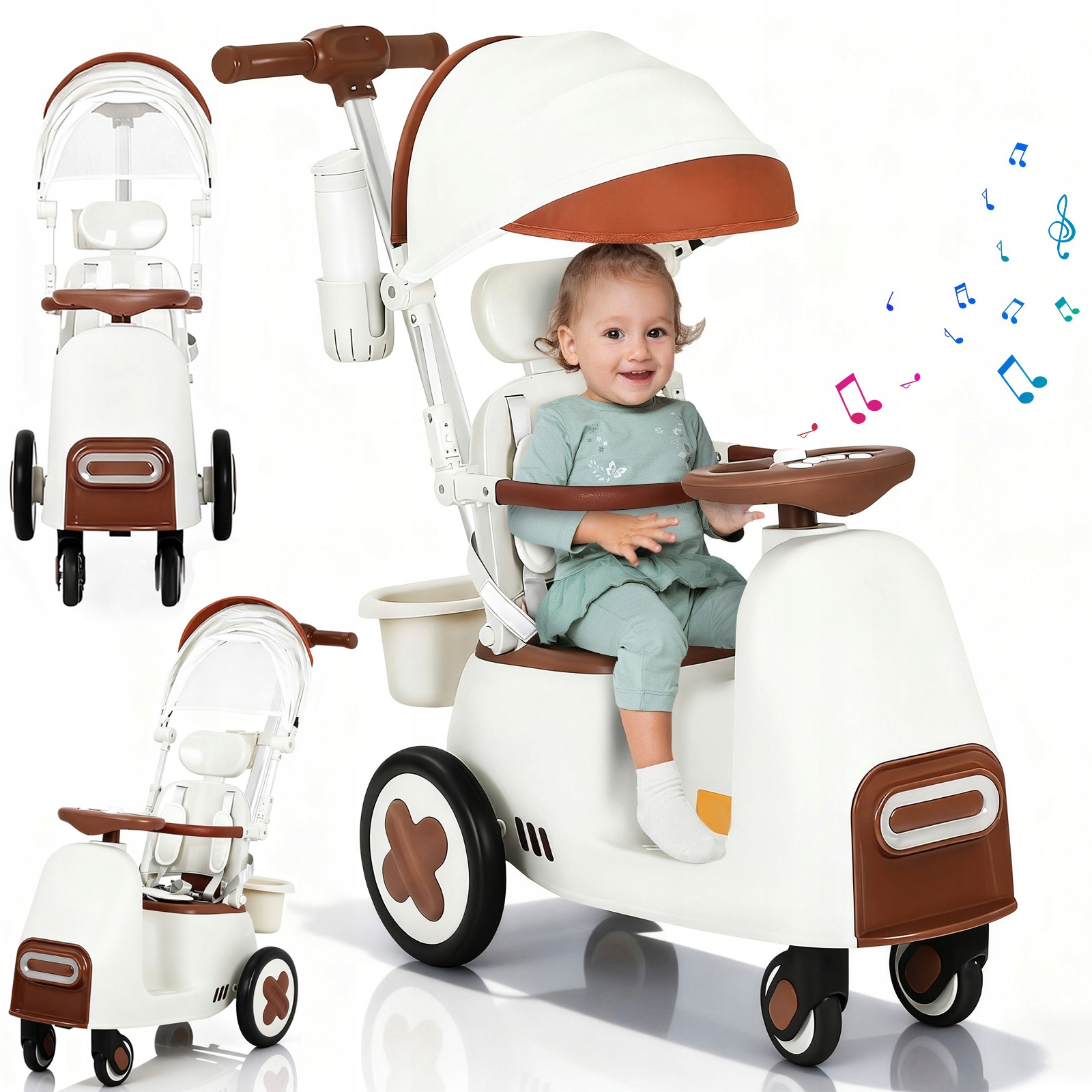 Komfortowy Wózek Dziecięcy Trójkołowiec Z Regulowanym Daszkiem