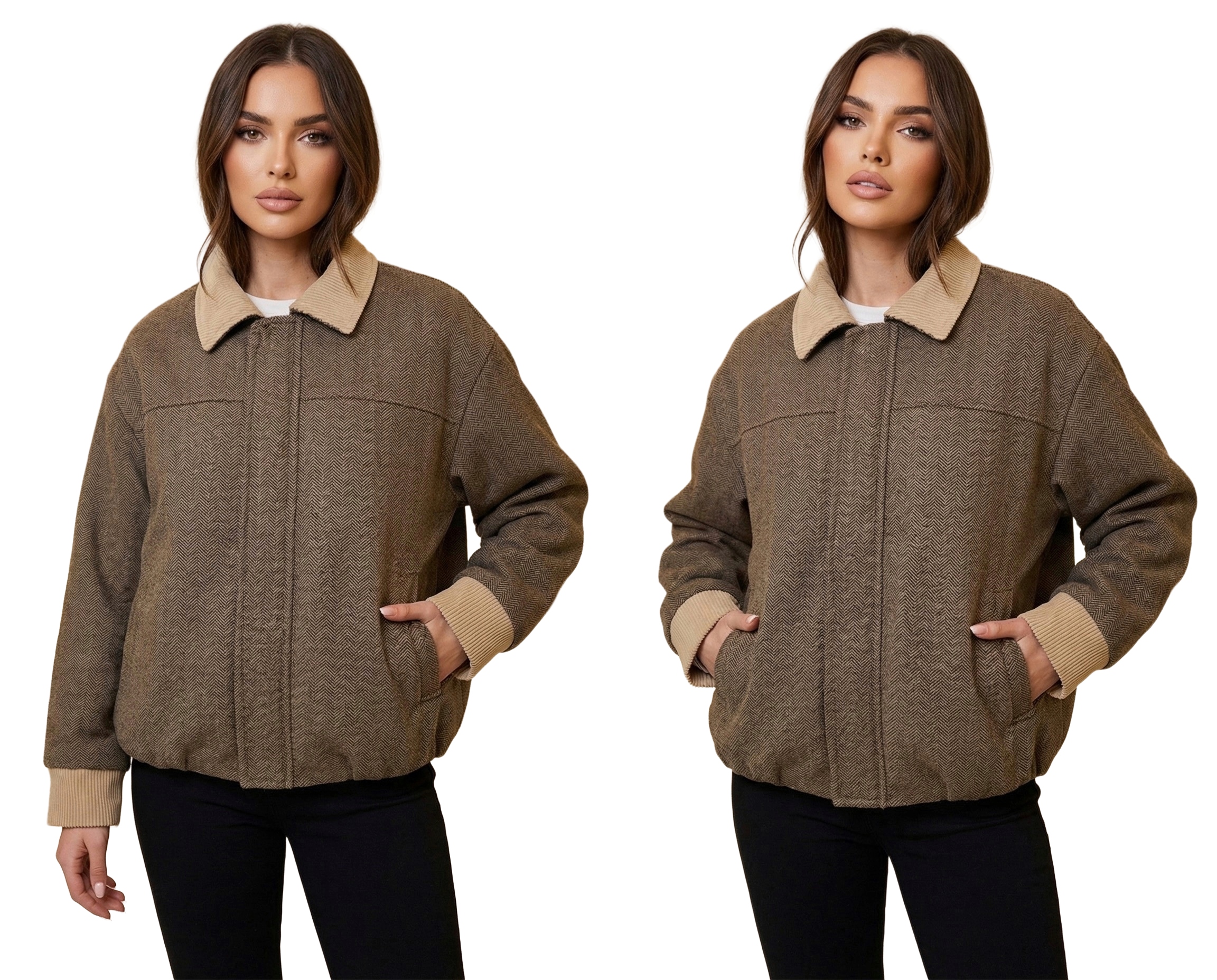 Dámská Bunda Bomber Módní Přechodový Límec Oversize Béžová Uni