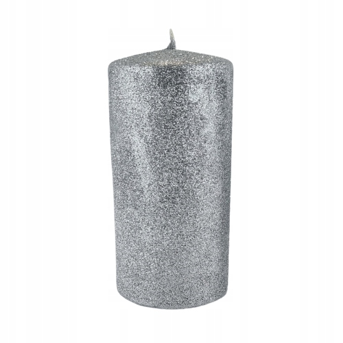 

Świeca Glamour Srebrna Brokat Walec Średni 14cm