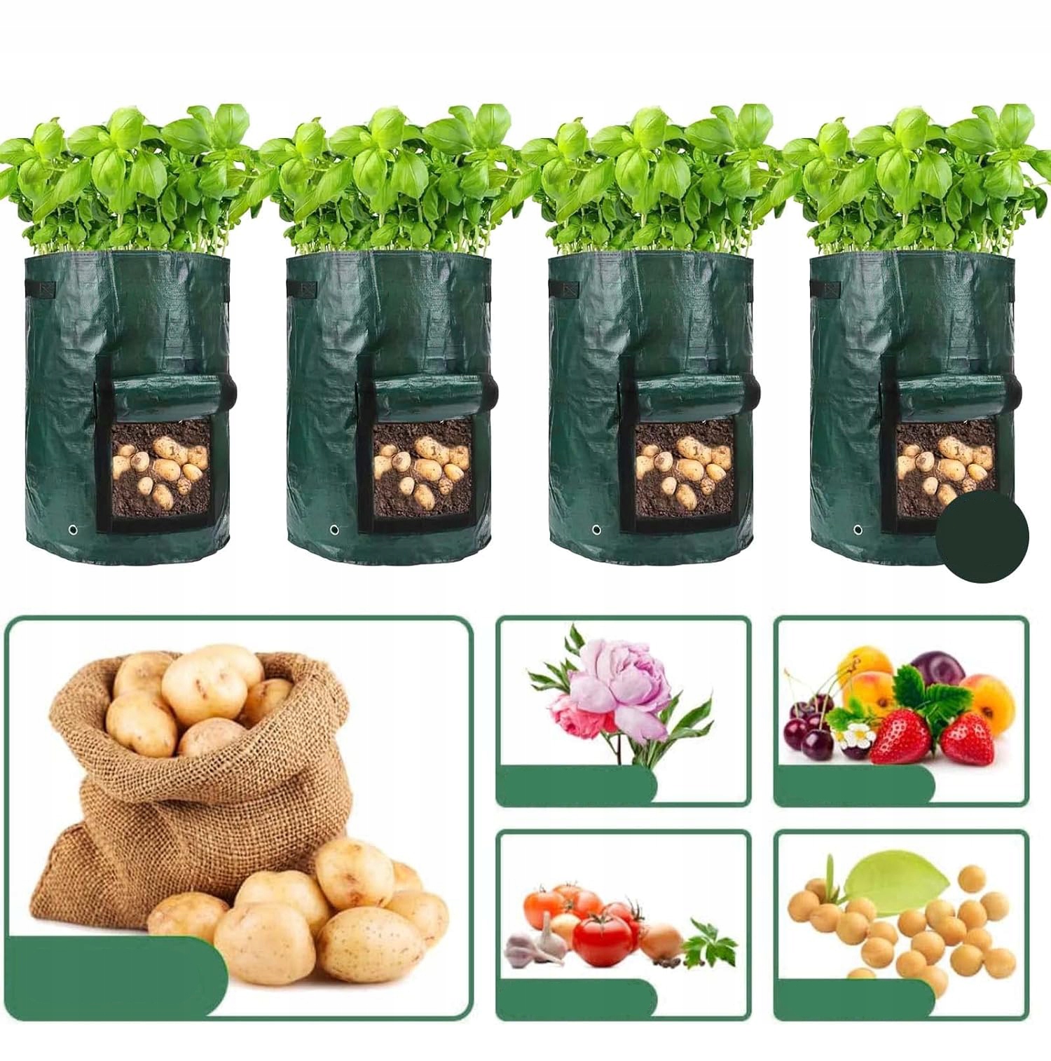 WORKI DO UPRAWY ZIEMNIAKÓW, 4 SZT.TORBY DO UPRAWY ROŚLIN TOREBKI DO UPRAWY Wysokość produktu 35 cm