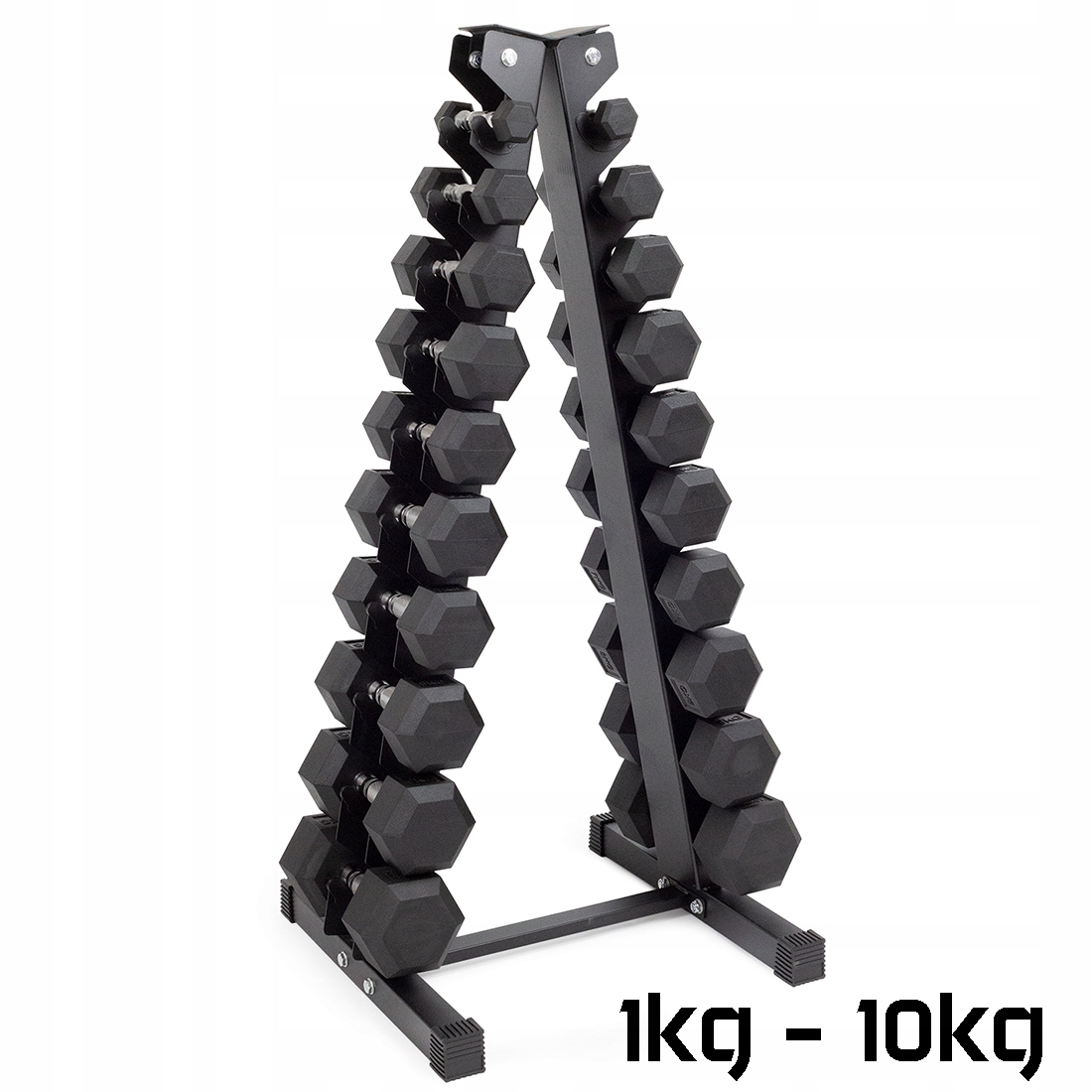 Zestaw hantli hex gumowanych 2x1kg 2x10kg ze stojakiem Solidne 110kg