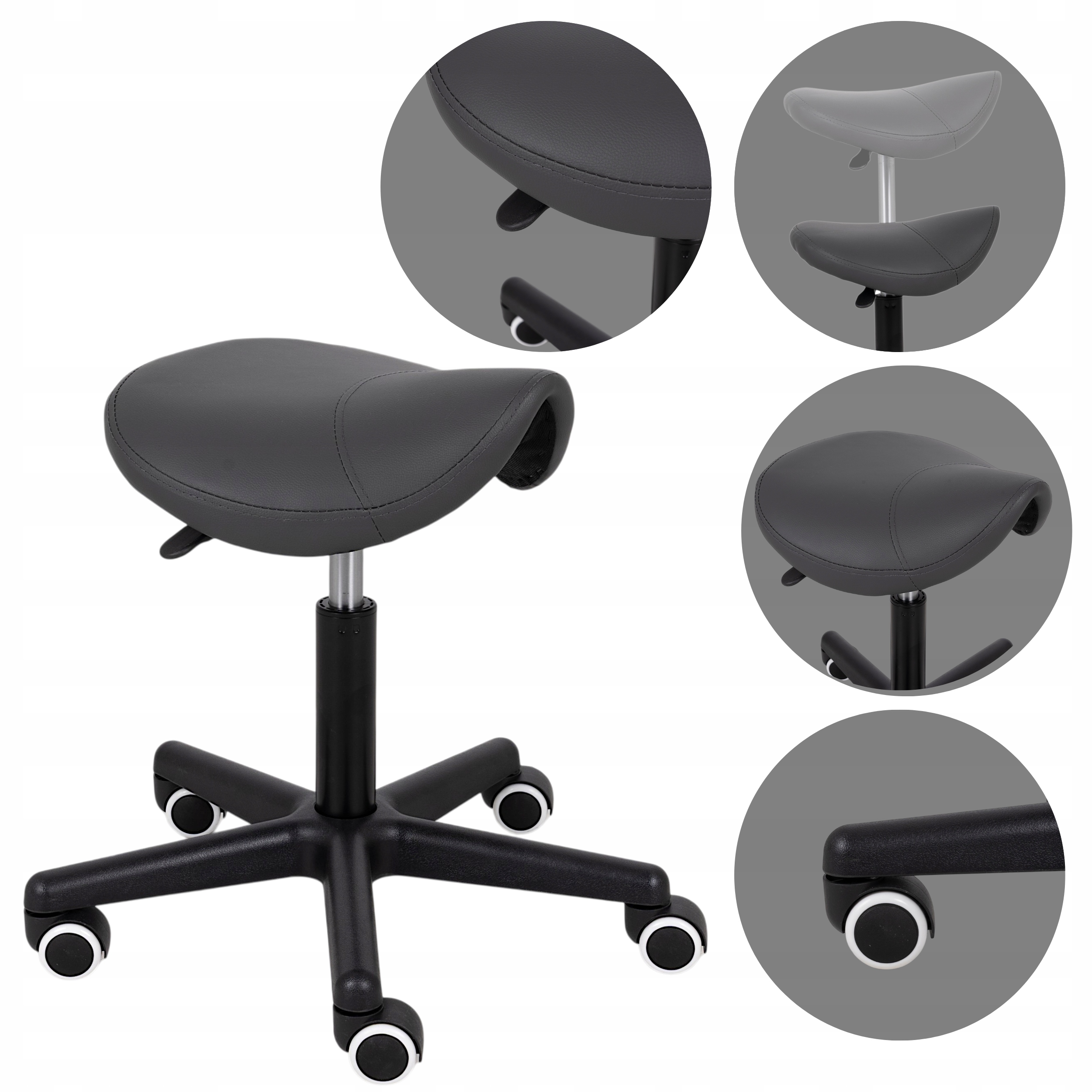 Taboret Kosmetyczny Fryzjerski Medyczny Szary Na Kółkach Siodło Obrotowy