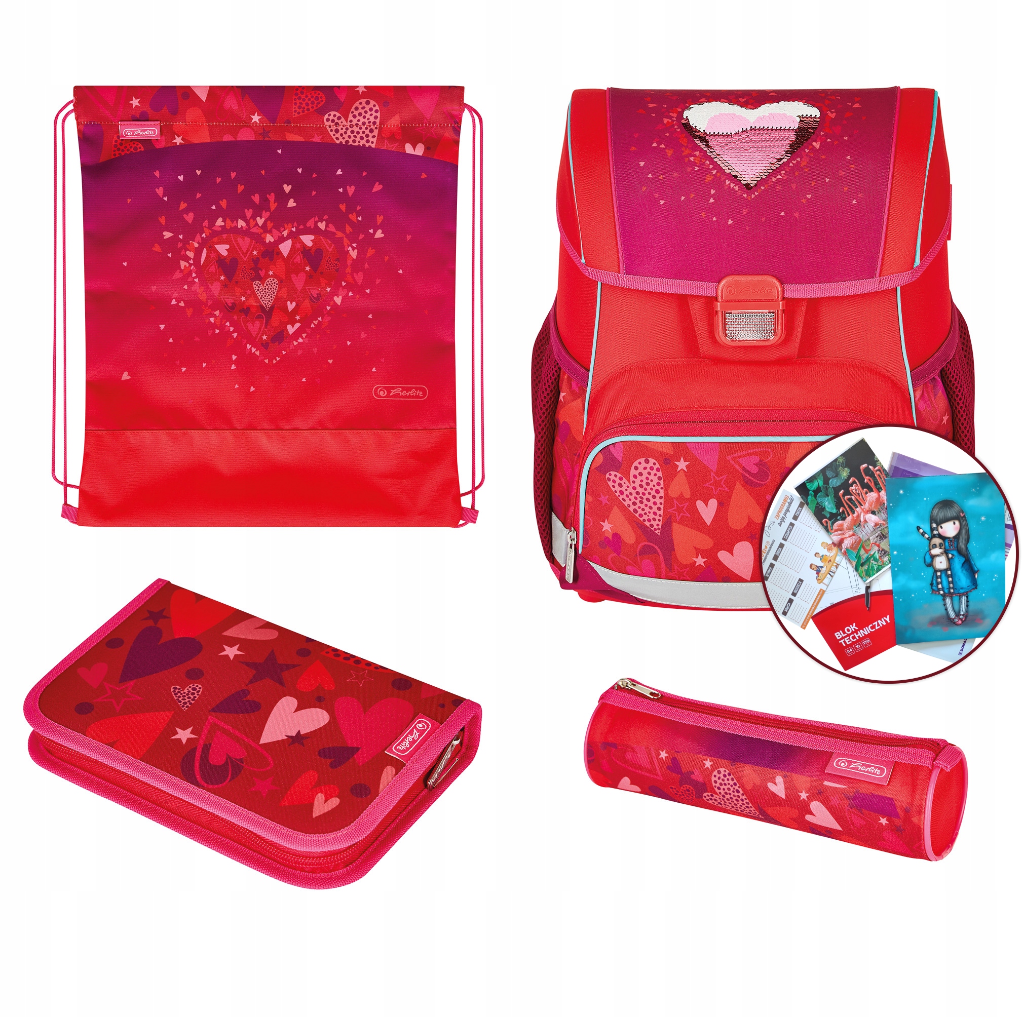 Zestaw tornister Loop Plus Sweet Hearts serca piórnik/worek/saszetka/gratis
