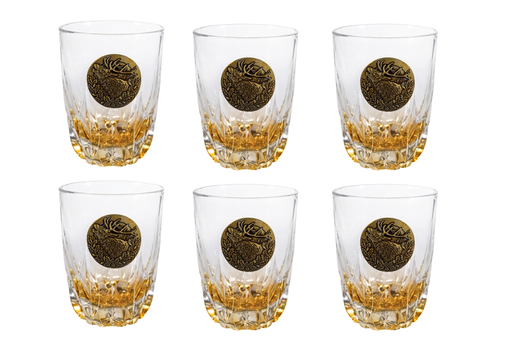 Poháre na whisky Golden Fox Fire Deer jantárový sprej 6ks