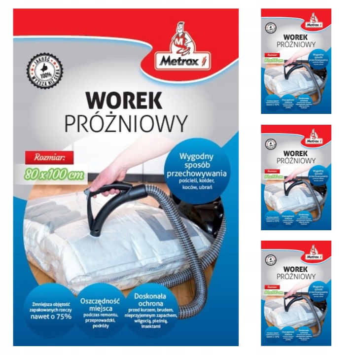 4x Worek Próżniowy Metrox 100x80 Na Ubrania Do Przechowywania Ubrań Ciuchów