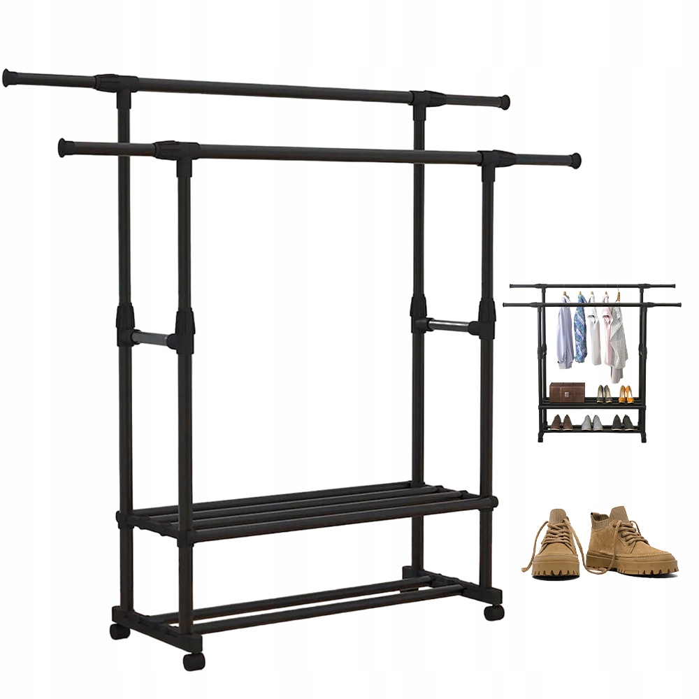 Levně Dvojitý Stojanový Věšák Na Kolečkách Na Oblečení, Stojan