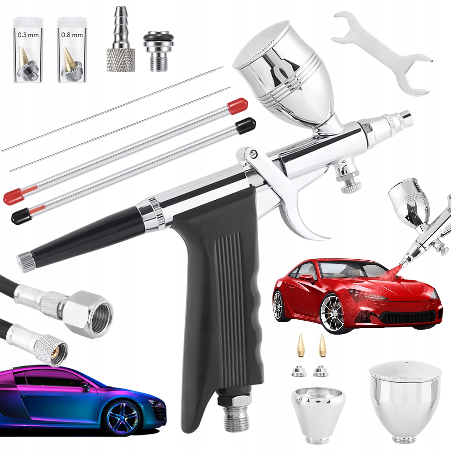 Profesionální Sada Airbrush Se 3 Tryskami 0,3/0,5/0,8 MM Na Tetování