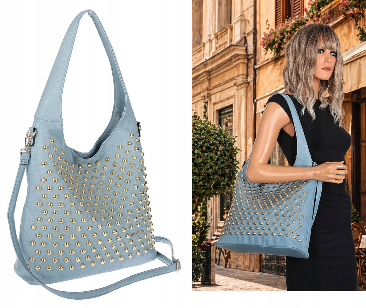 Dámská kabelka přes rameno A4 shopper s cvočky módní CH26 Modrá