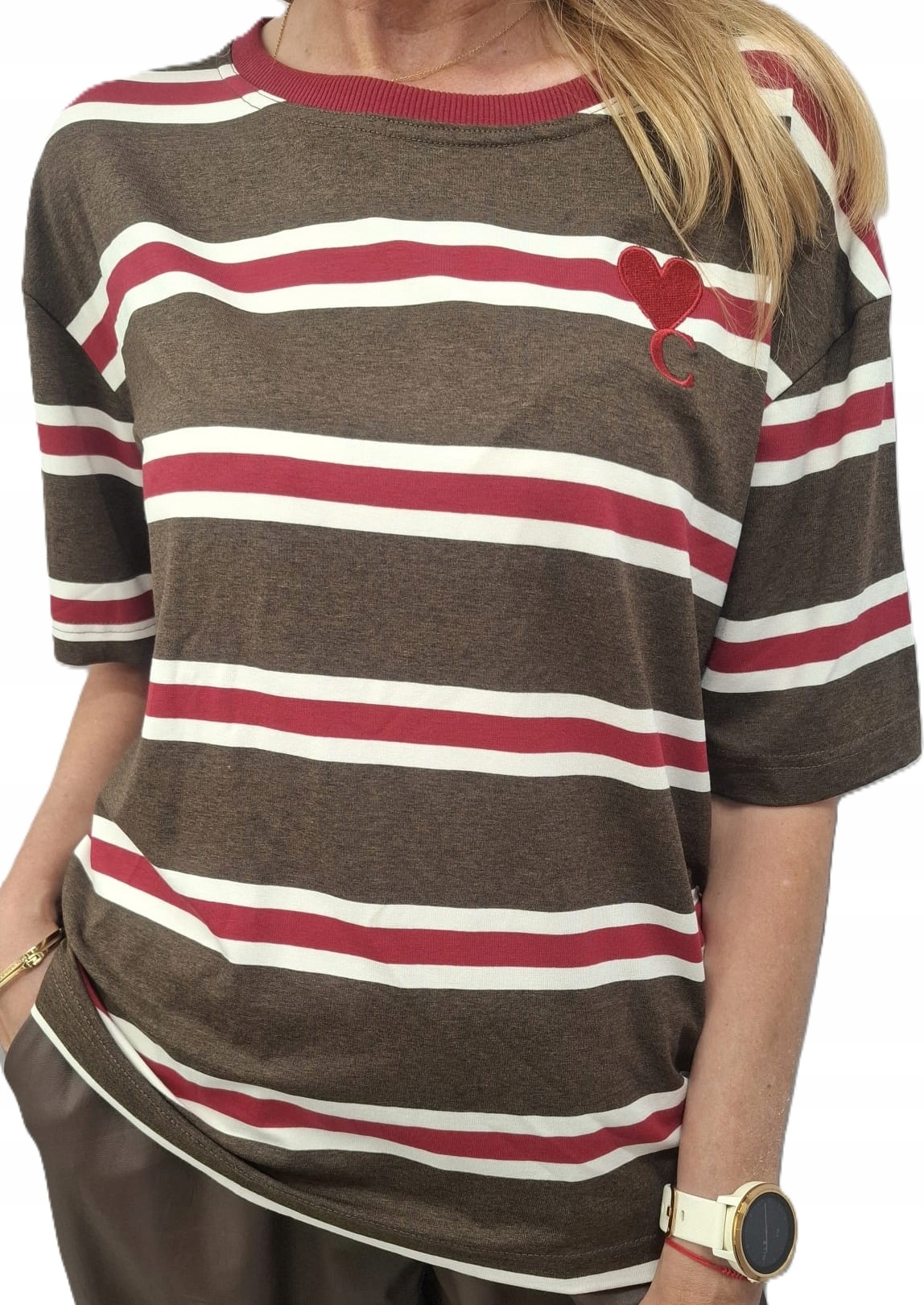 Cocomore Tričko Košile s pruhy a výšivkou Hnědá Bordová 38/M