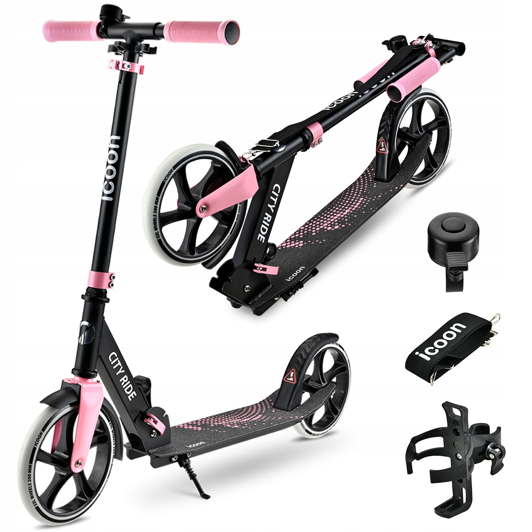 Icoon Hulajnoga Miejska City Ride Różowa koła XXL 200 mm składana Lekka