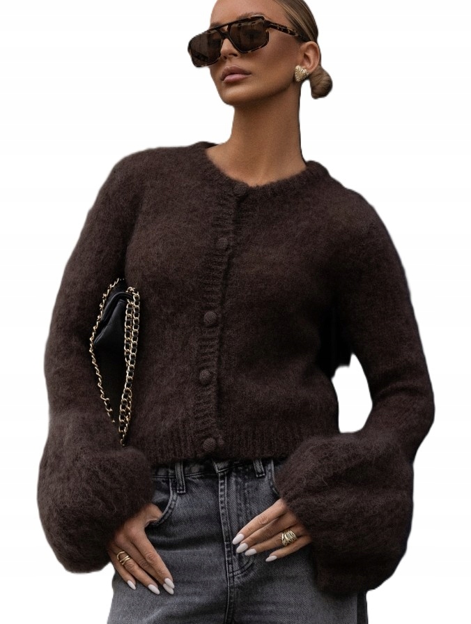 Cocomore Yarn Kardiganový svetr Zvonek Kid Moher Hnědý Čokoládový