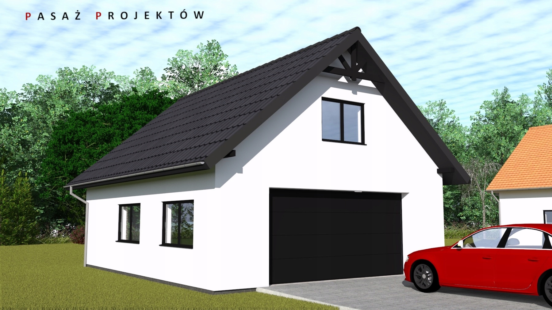 PROJEKT GARAŻU DWUSTAN. GS222 W TECHN. SZKIELET.