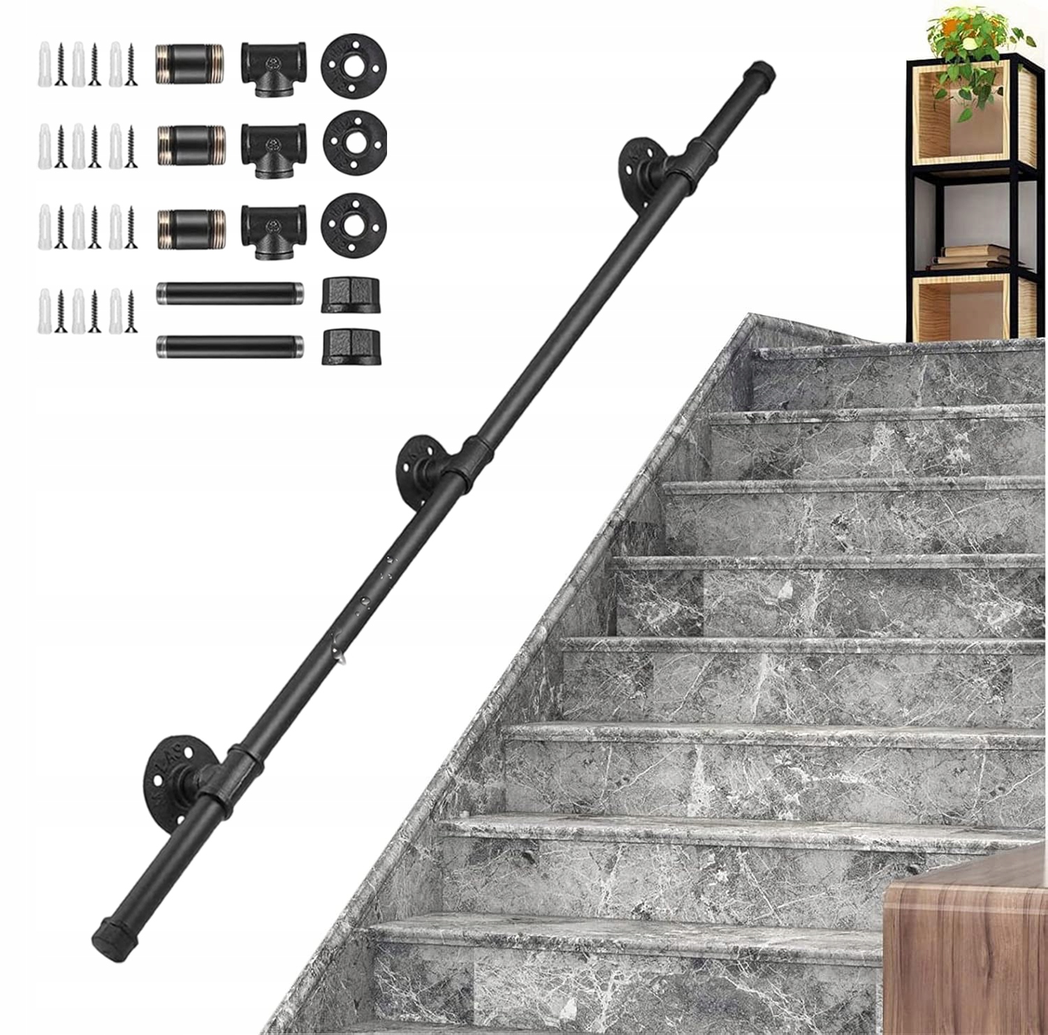 Schodišťové Zábradlí Trubkové Schodišťové Zábradlí 150 CM, Kov Pro Montáž Na Stěnu