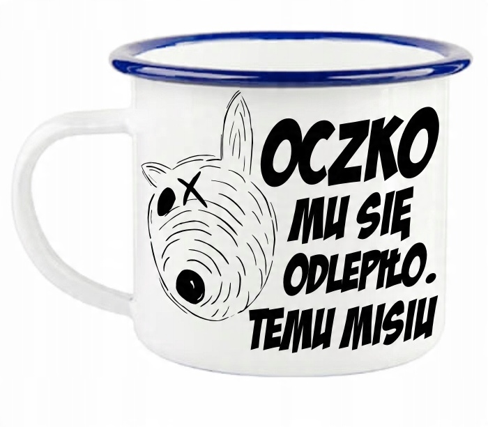 

Miś , Bareja , Oczko, Kubek emaliowany metalowy