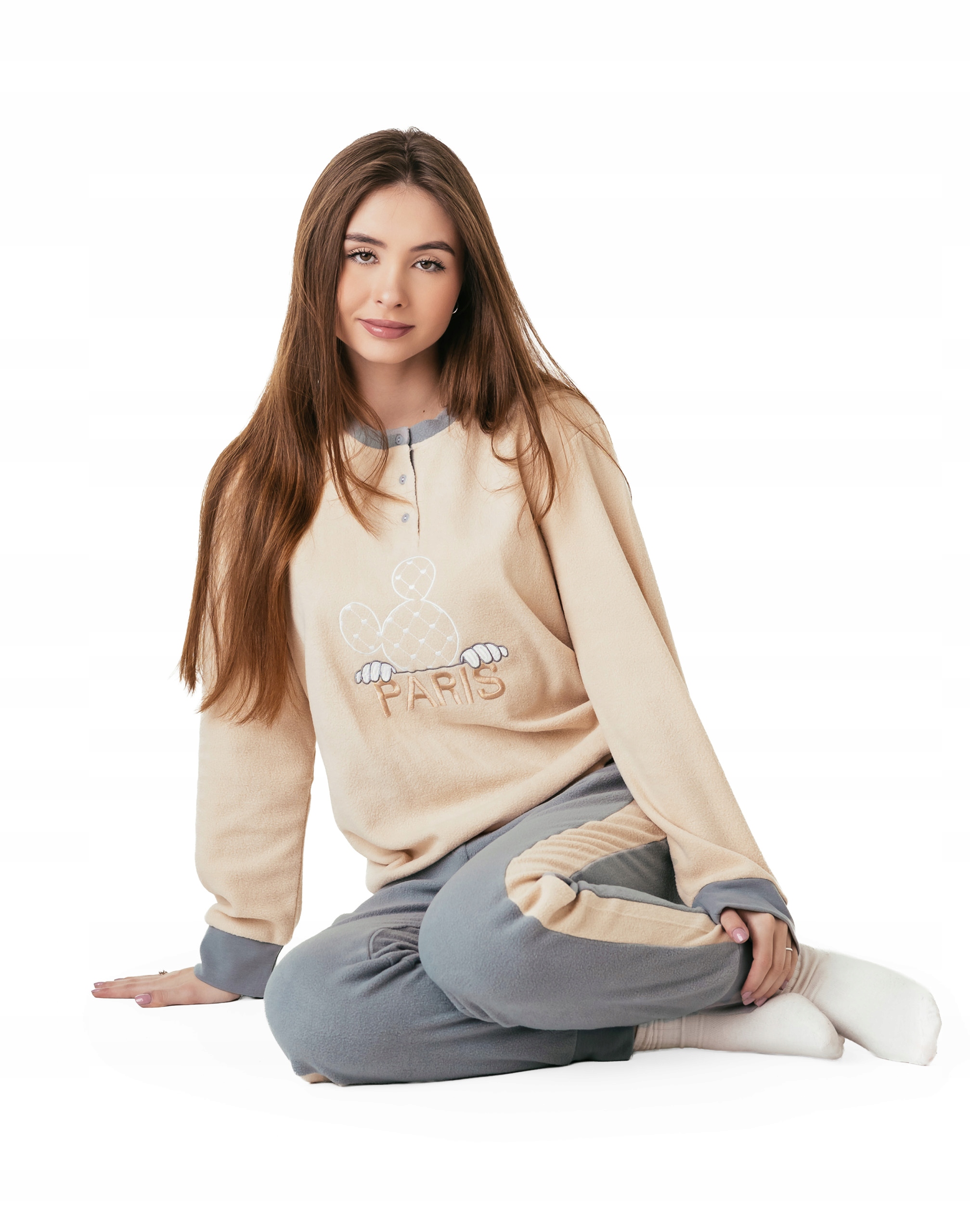 Ciepła Polarowa Piżama Damska Koszulka Spodnie Bluza Polar na Zimę 3243-1 L